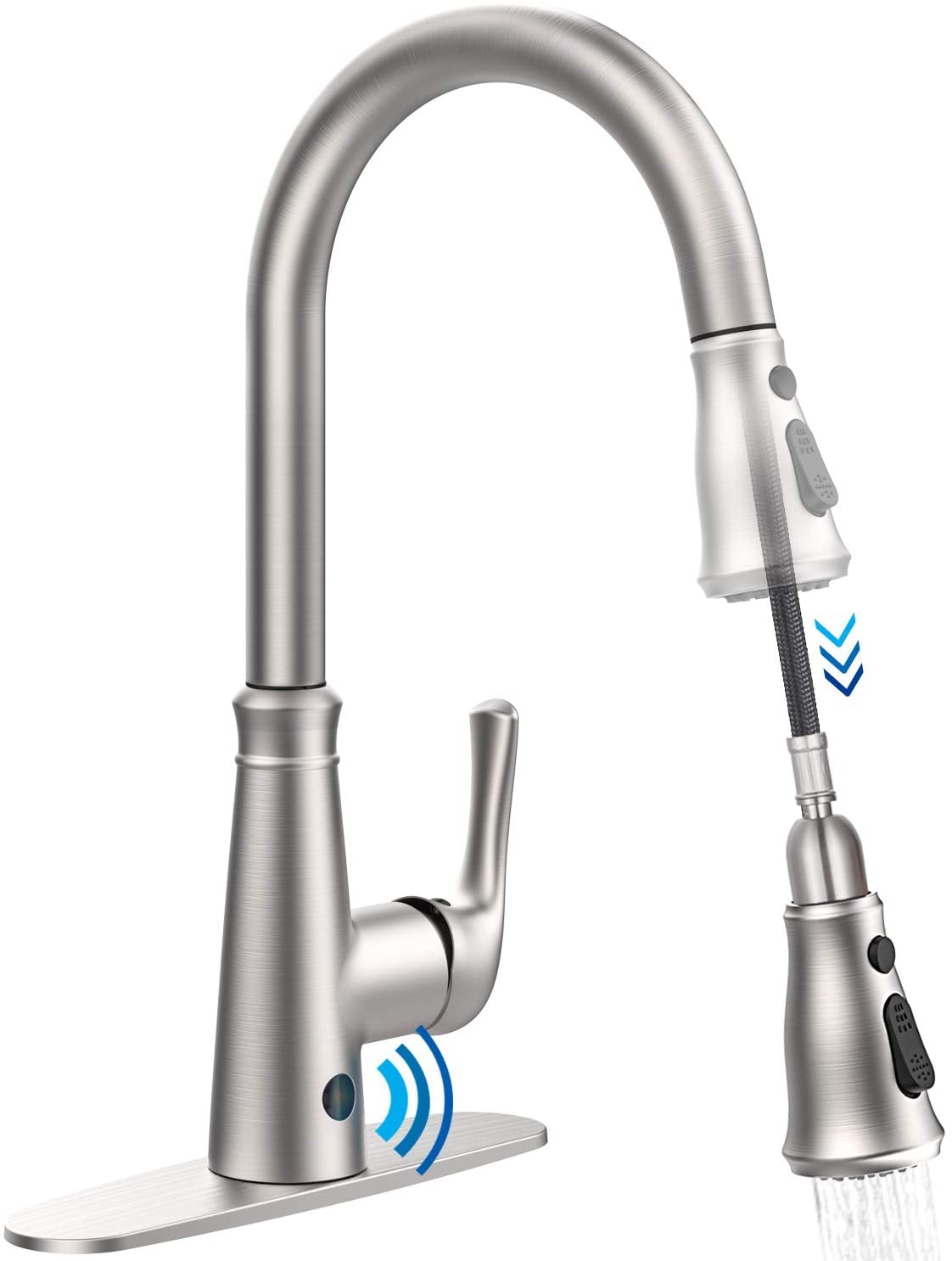 CASAINC Sensor Touch-less One-Handle High Arc Pull-down Modern Kitchen Faucet-Brushed Nickel-CASAINC
