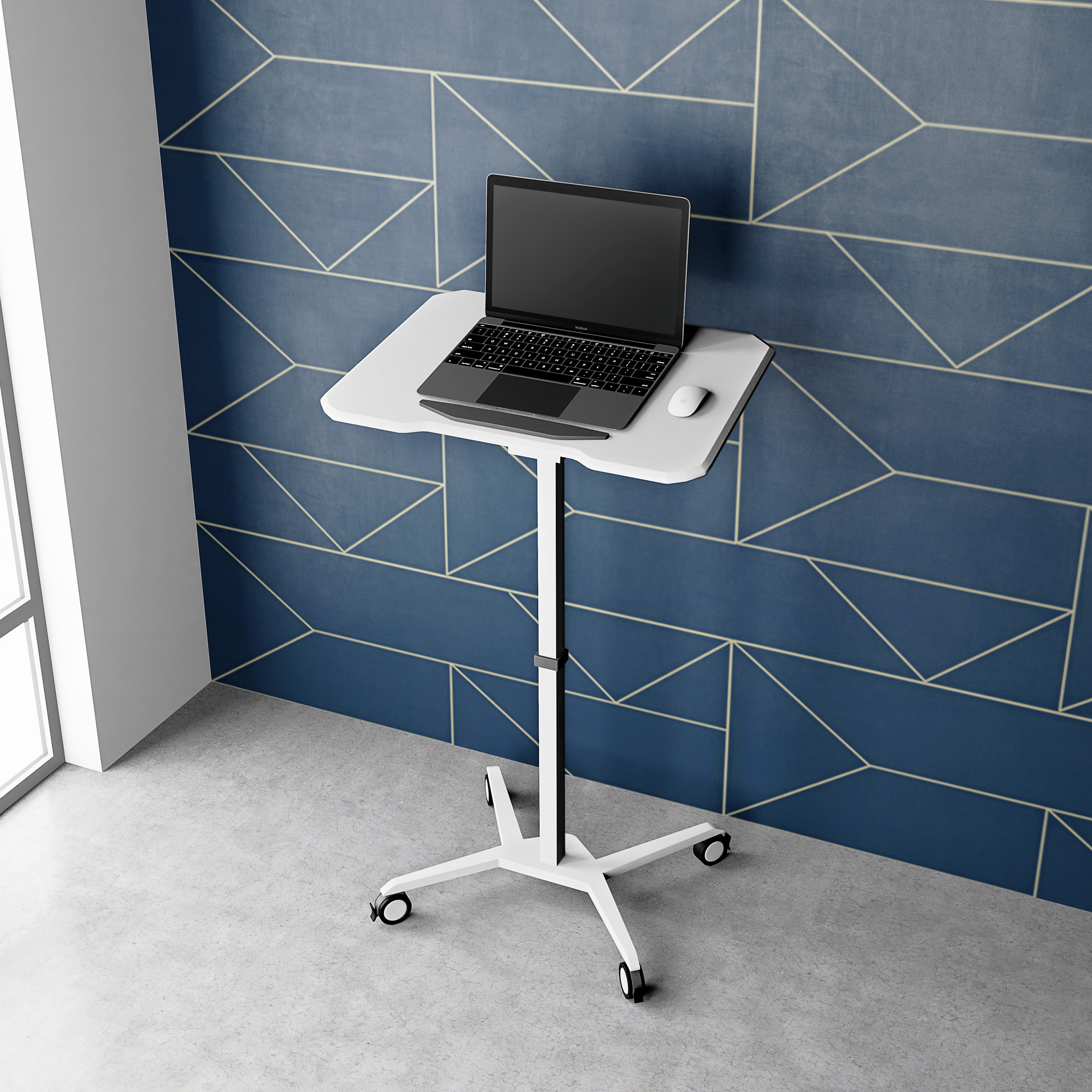 Techni Mobili White Sit to Stand Mobile Laptop Computer Stand with Height Adjustable and Tiltable Tabletop-CASAINC