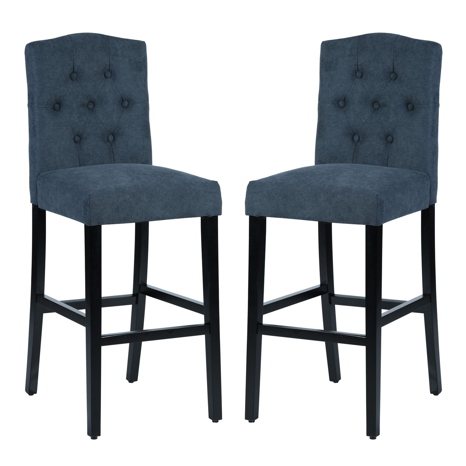 Set of 2 traditional Upholstered high stools, dark blue