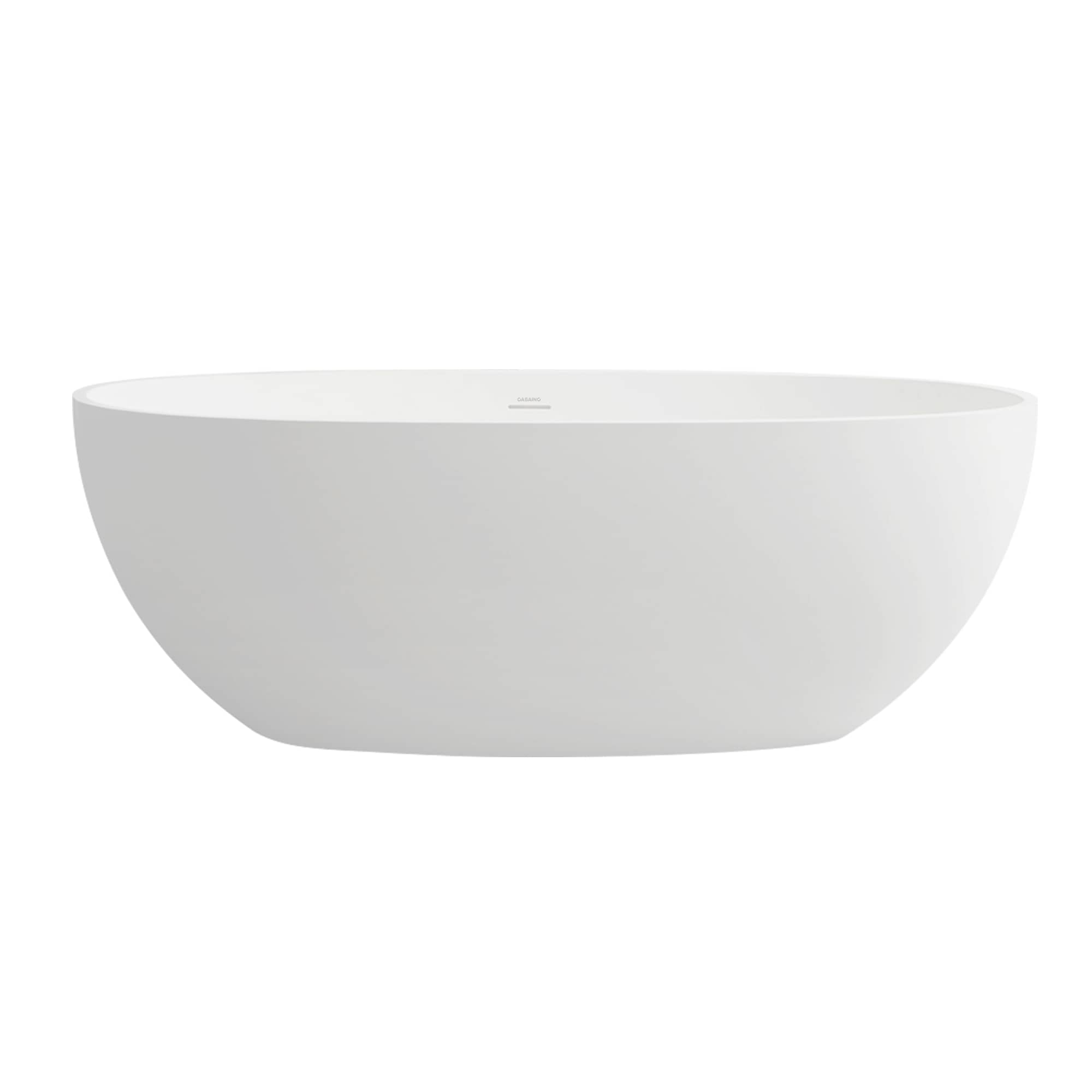 CASAINC 55 in. Solid Surface Free-Standing Bathtub with Centre Drain in Matte White