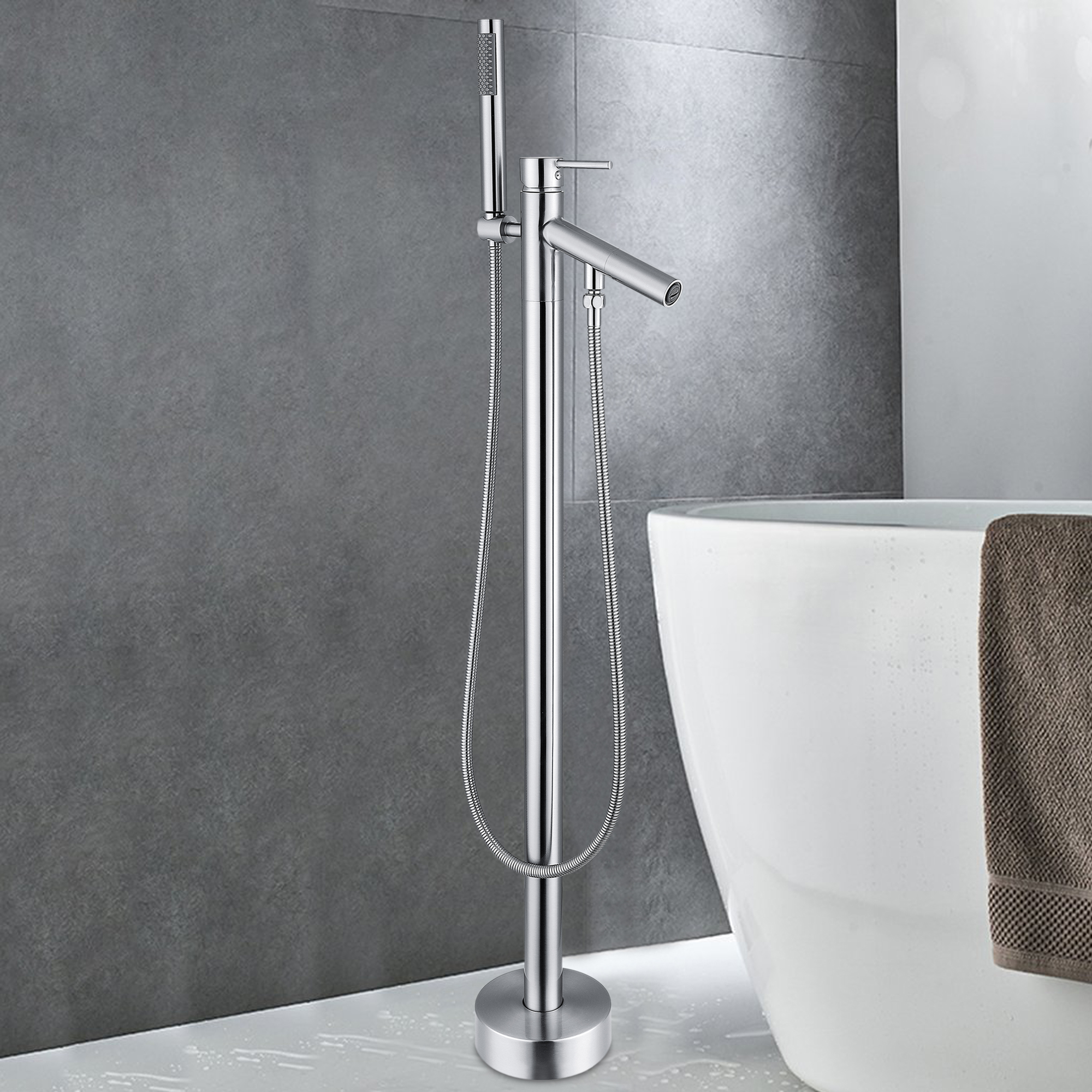 Freestanding Single-Handle Bathtub Faucet with Hand Shower-CASAINC