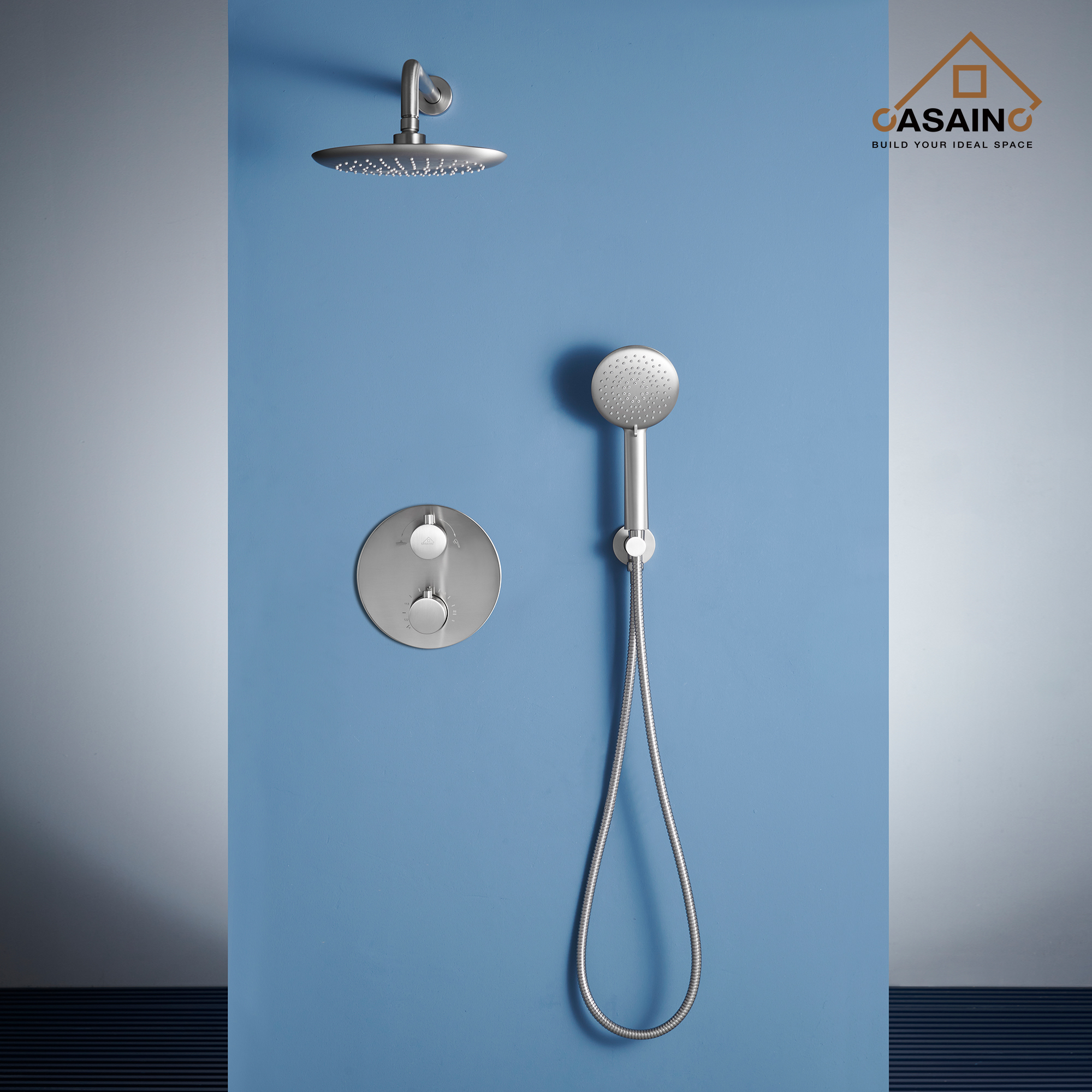 CASAINC 9inch Round Thermostatic rain shower faucet  (matte black)