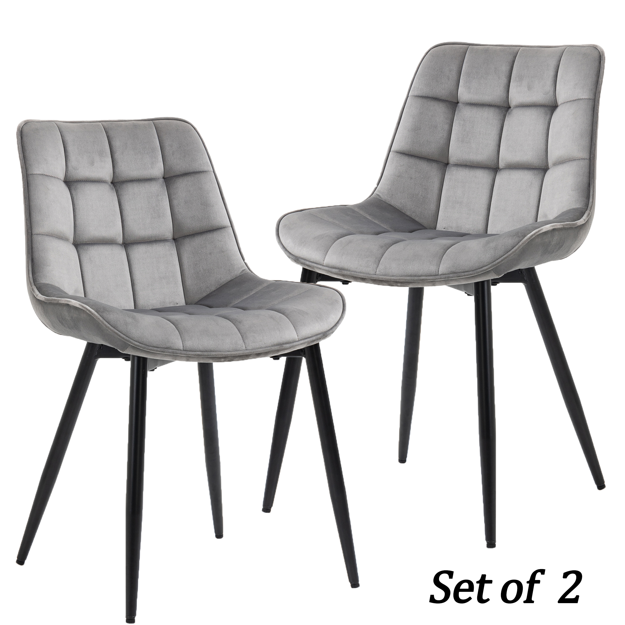 Dining Chairs Set of 2,Modern Kitchen  Dining Room Chairs,Upholstered Dining Accent Chairs in Velvet Seat and Sturdy Metal Legs(Gray)-CASAINC
