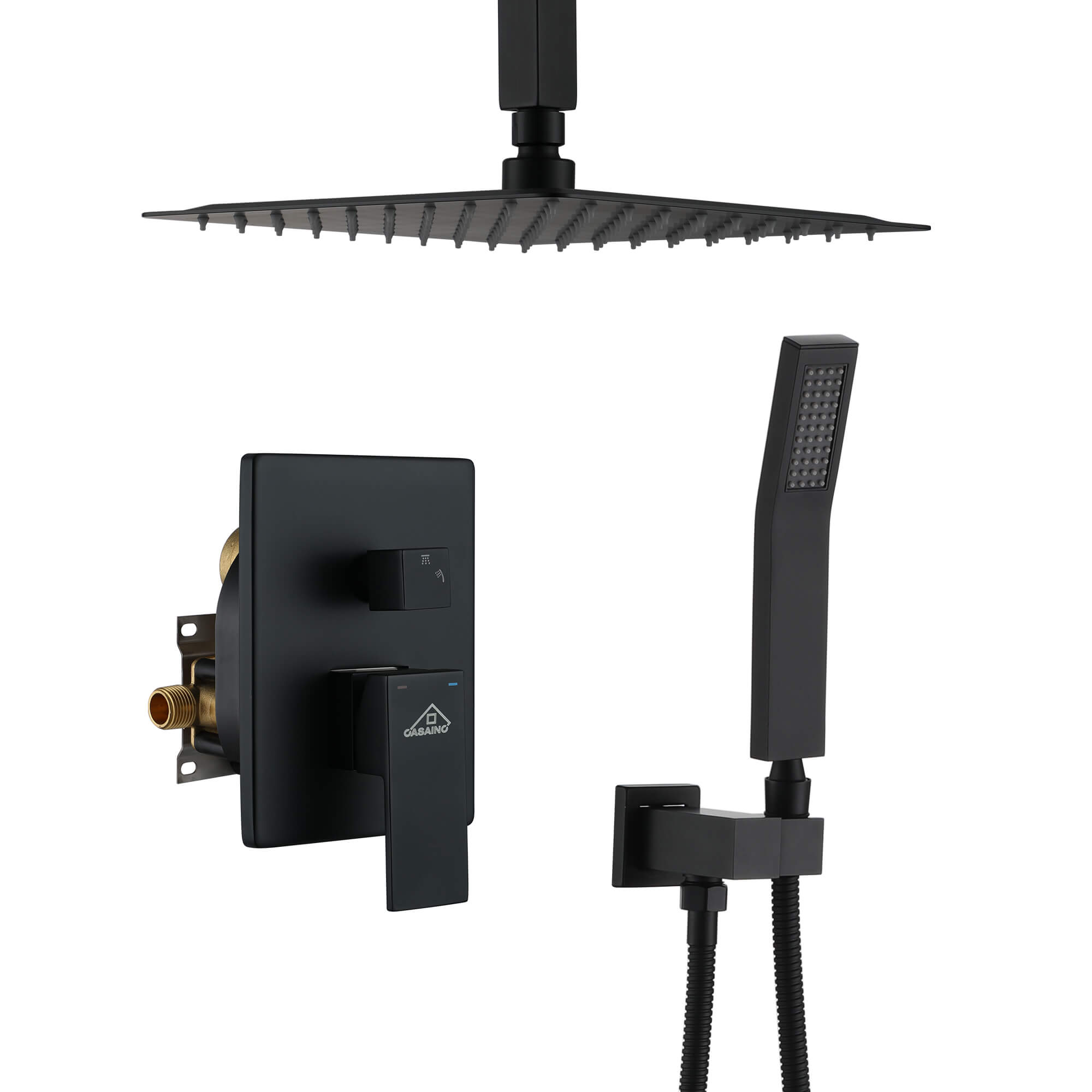 CASAINC Wall-Mounted/Ceiling-Mounted 2-Function Shower System with Handheld Shower in Matte Black