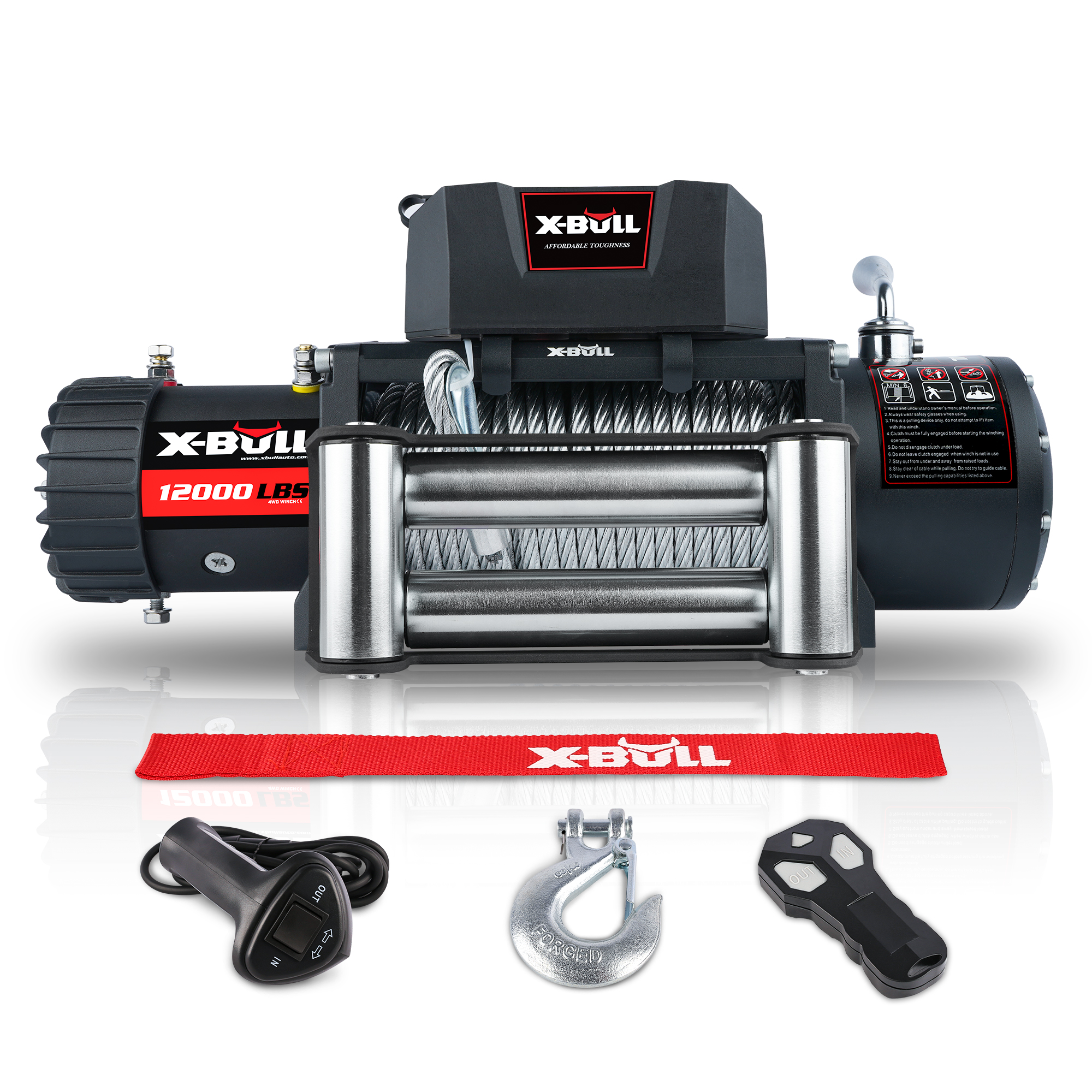 X-BULL Electric Winch 12000 LBS Steel Cable Wireless Remote Off-Road 4WD-CASAINC