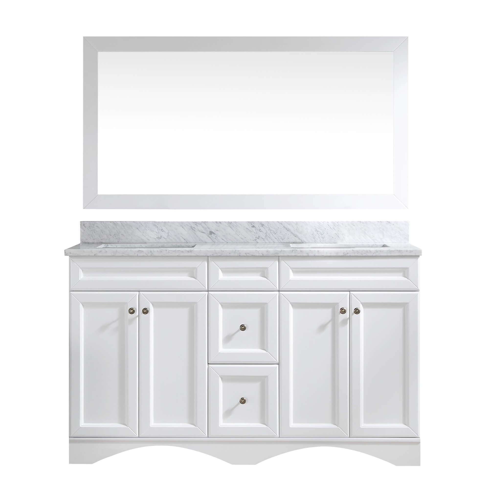 CASAINC 60 x 22 x 35.4 in. Solid Wood Bath Vanity with Marble Top and Backsplash in Gray/White (No/With Mirror)