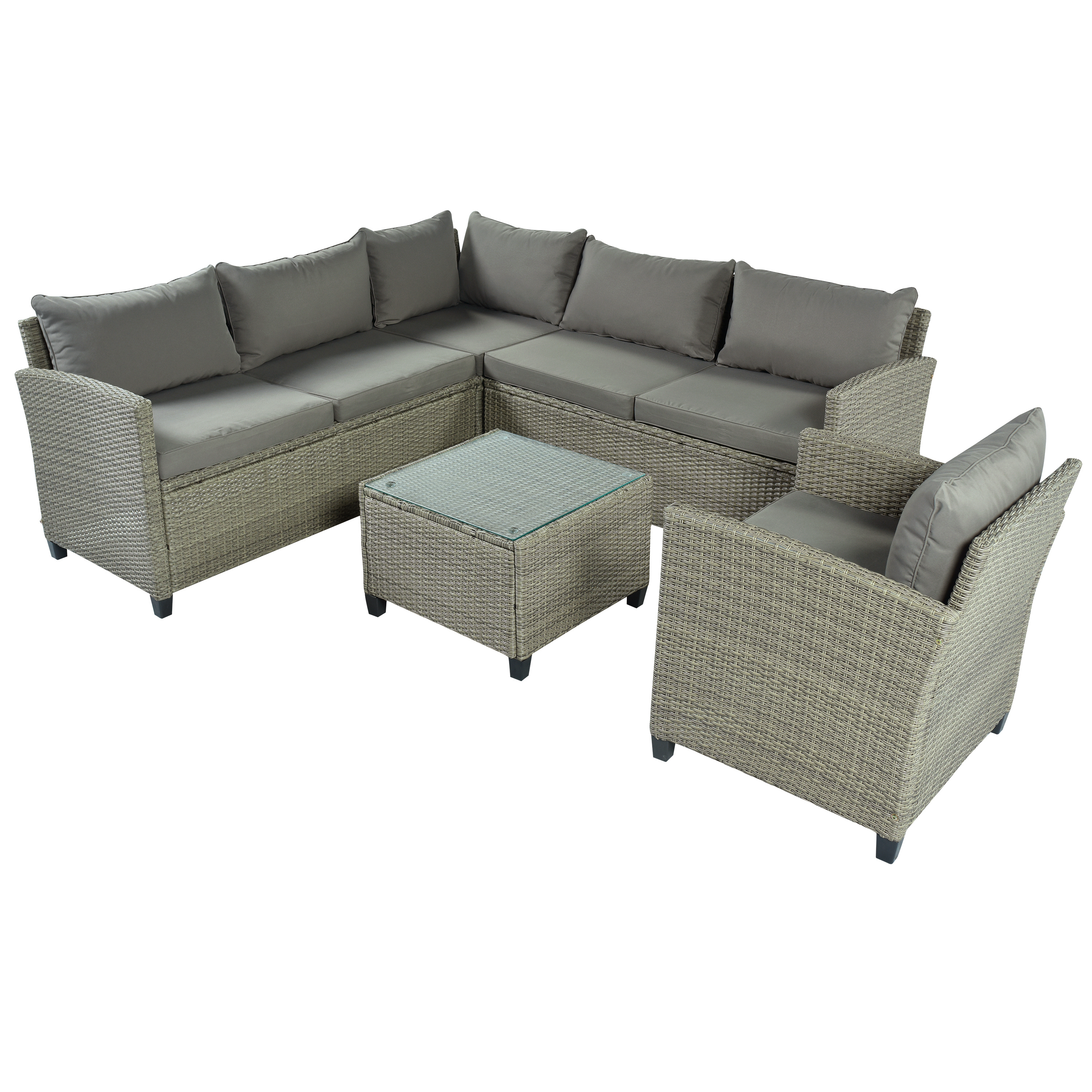 Patio Furniture Set, 5 Piece Outdoor Conversation Set，with Coffee Table, Cushions and Single Chair-CASAINC