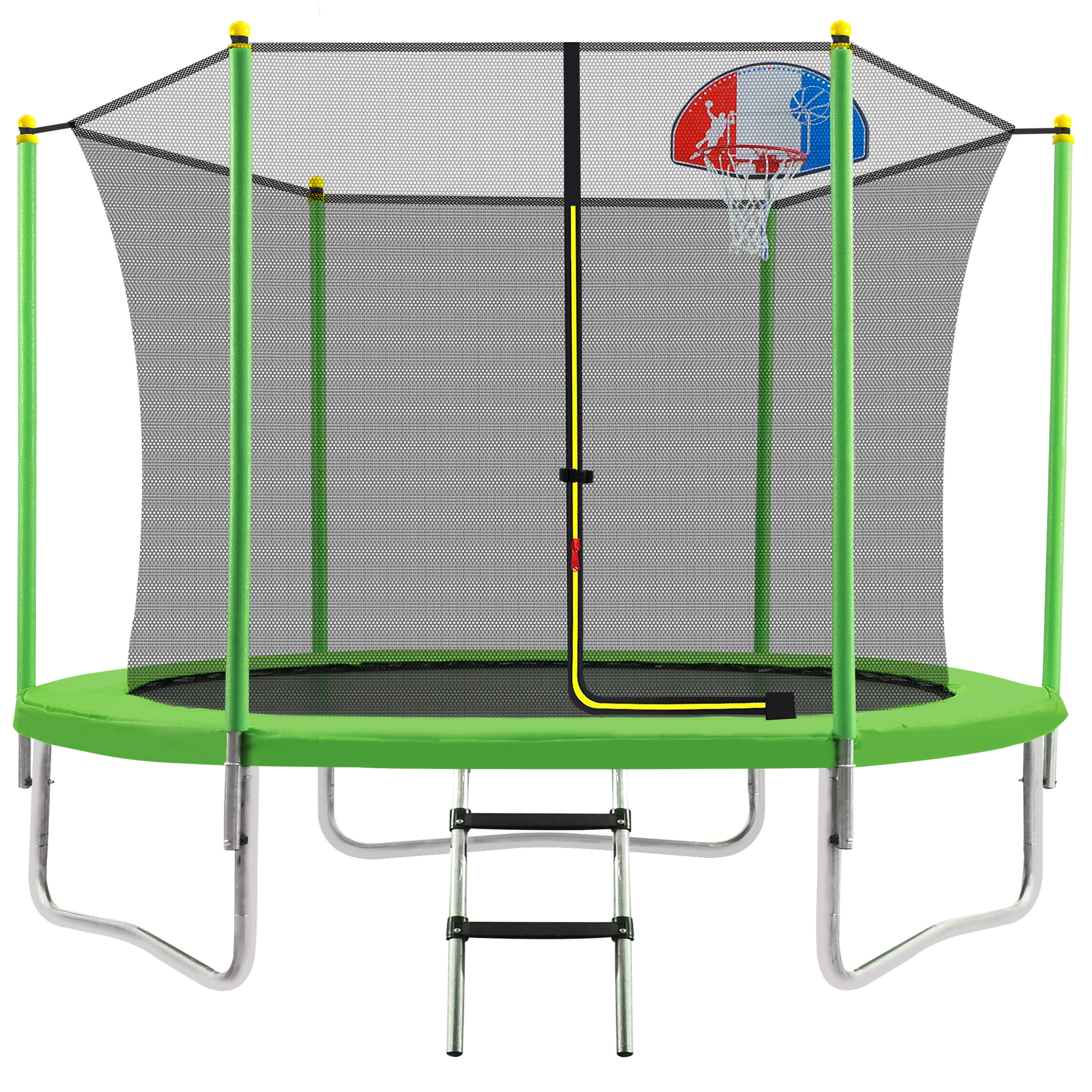 10FT Trampoline for Kids with Safety Enclosure Net, Basketball Hoop and Ladder, Easy Assembly Round Outdoor Recreational Trampoline-CASAINC