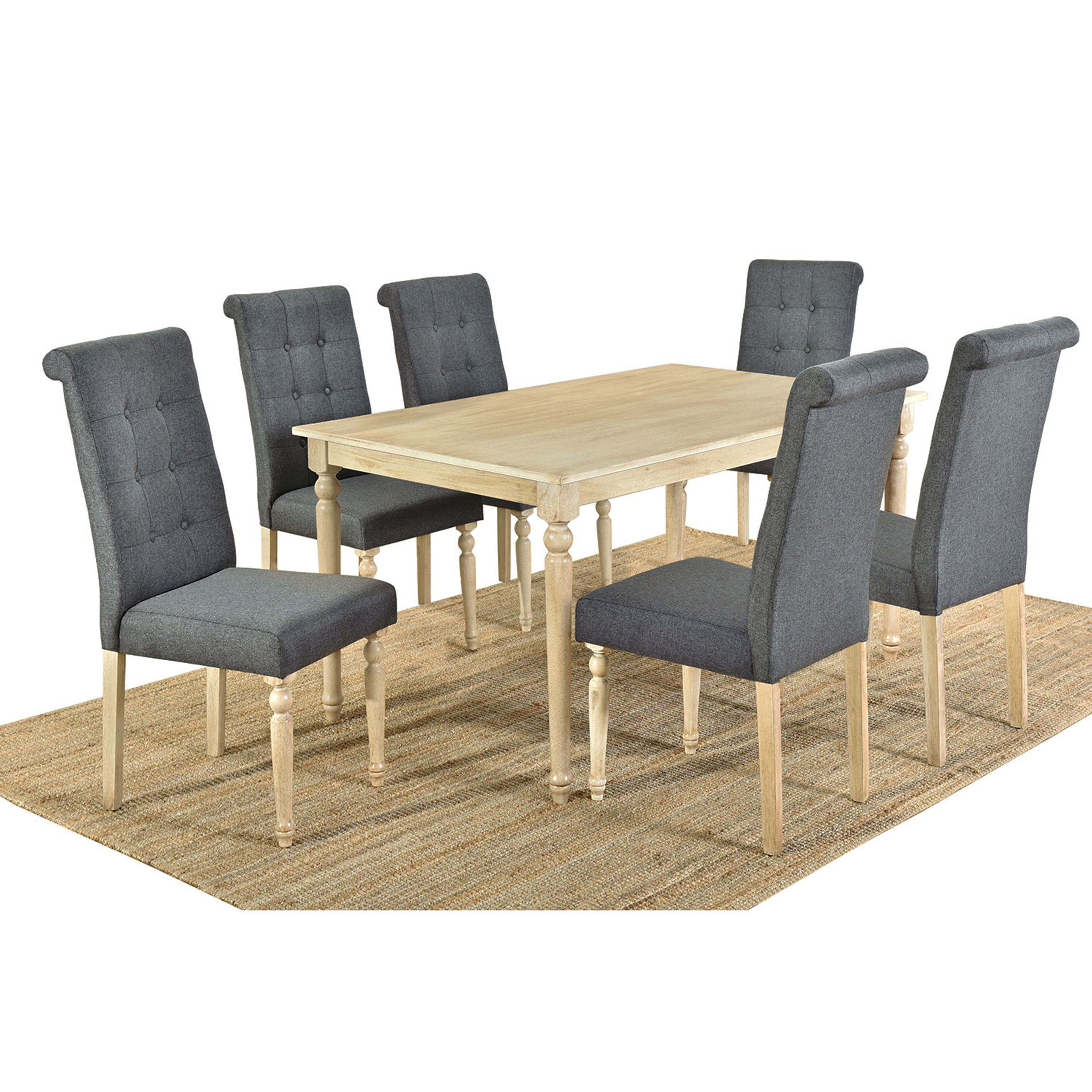 Set of 7 Wood Rectangular Dining Table Set with 6 High Back Upholstered Dining Chairs, Transitional Style-CASAINC