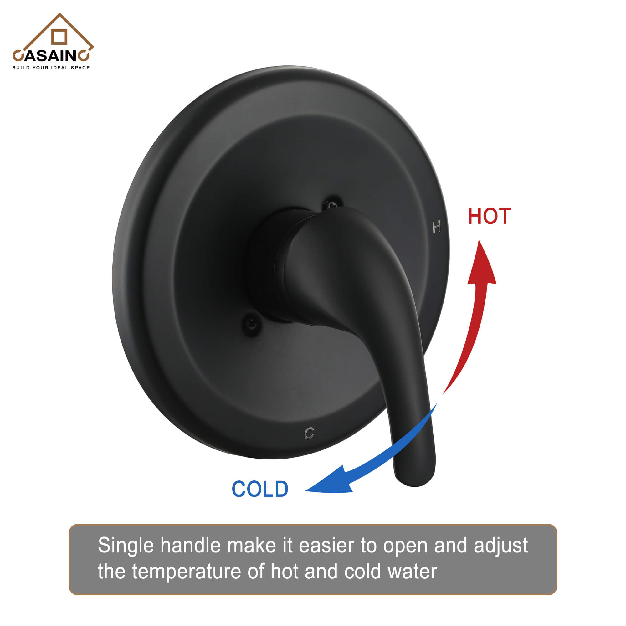 Casainc Matte Black 3-Spray Patterns Built-in Shower System