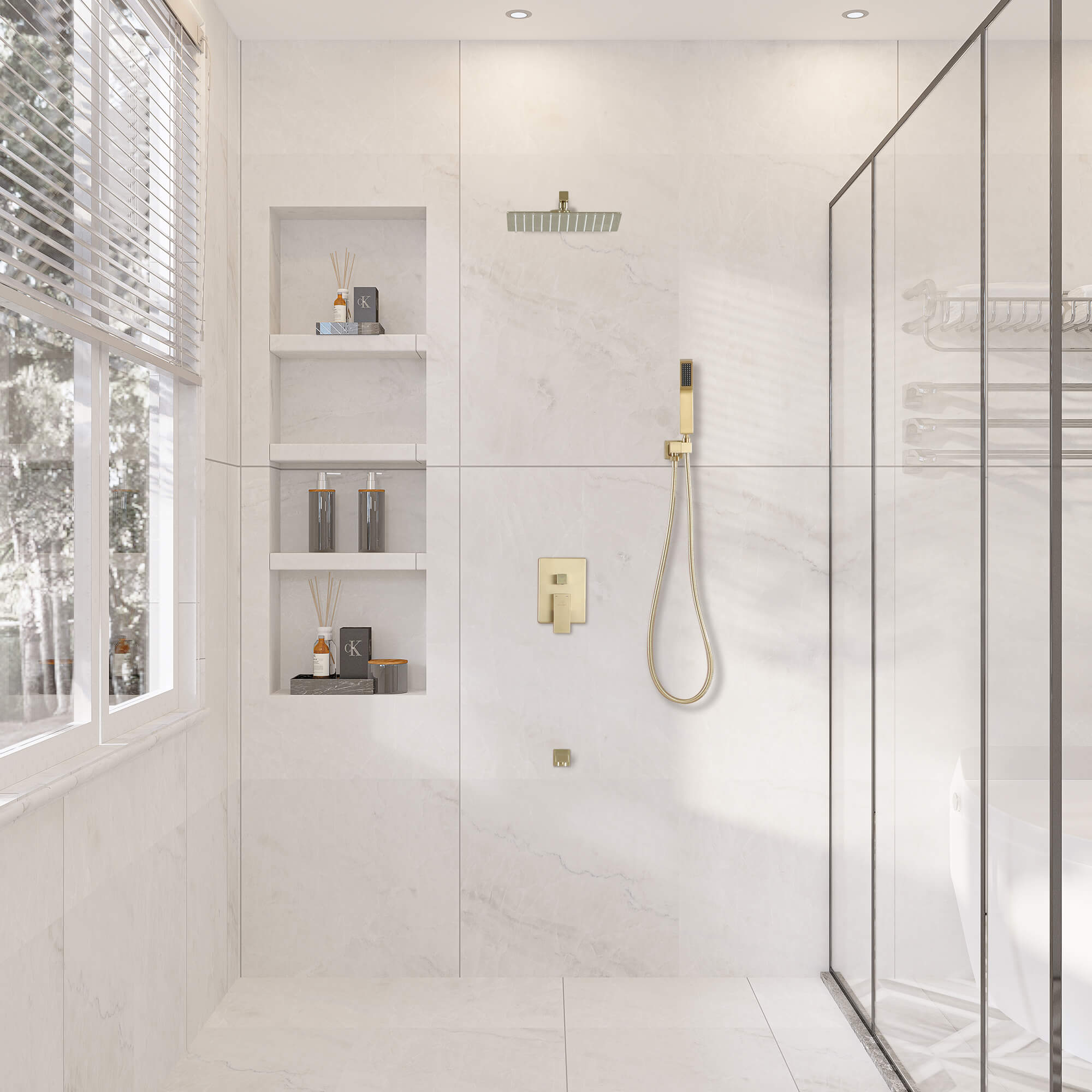 CASAINC 12 inch Wall Mounted Shower System with Bathtub Faucet and Hand Shower