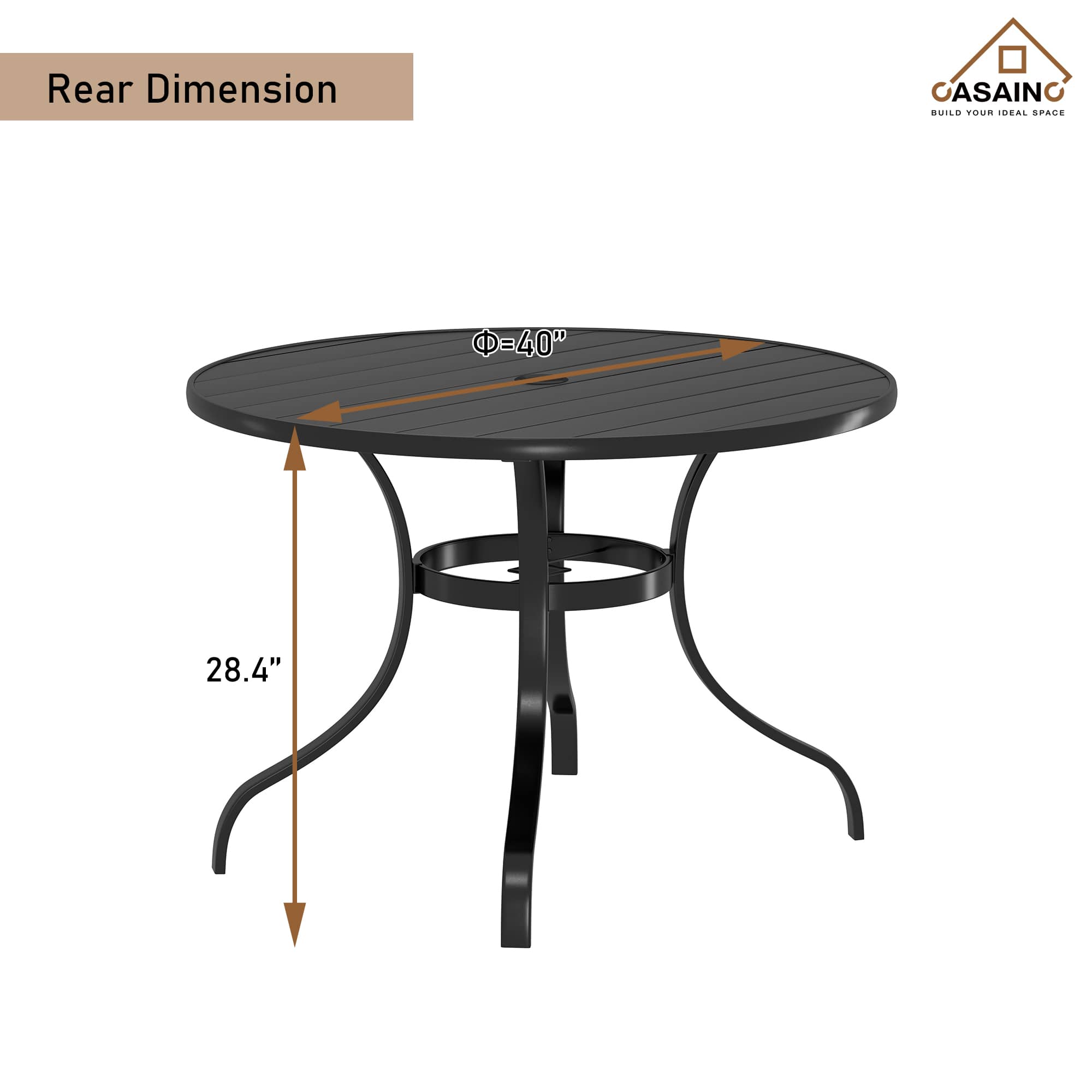 Outdoor Dining Table with Umbrella Hole Dimension Details