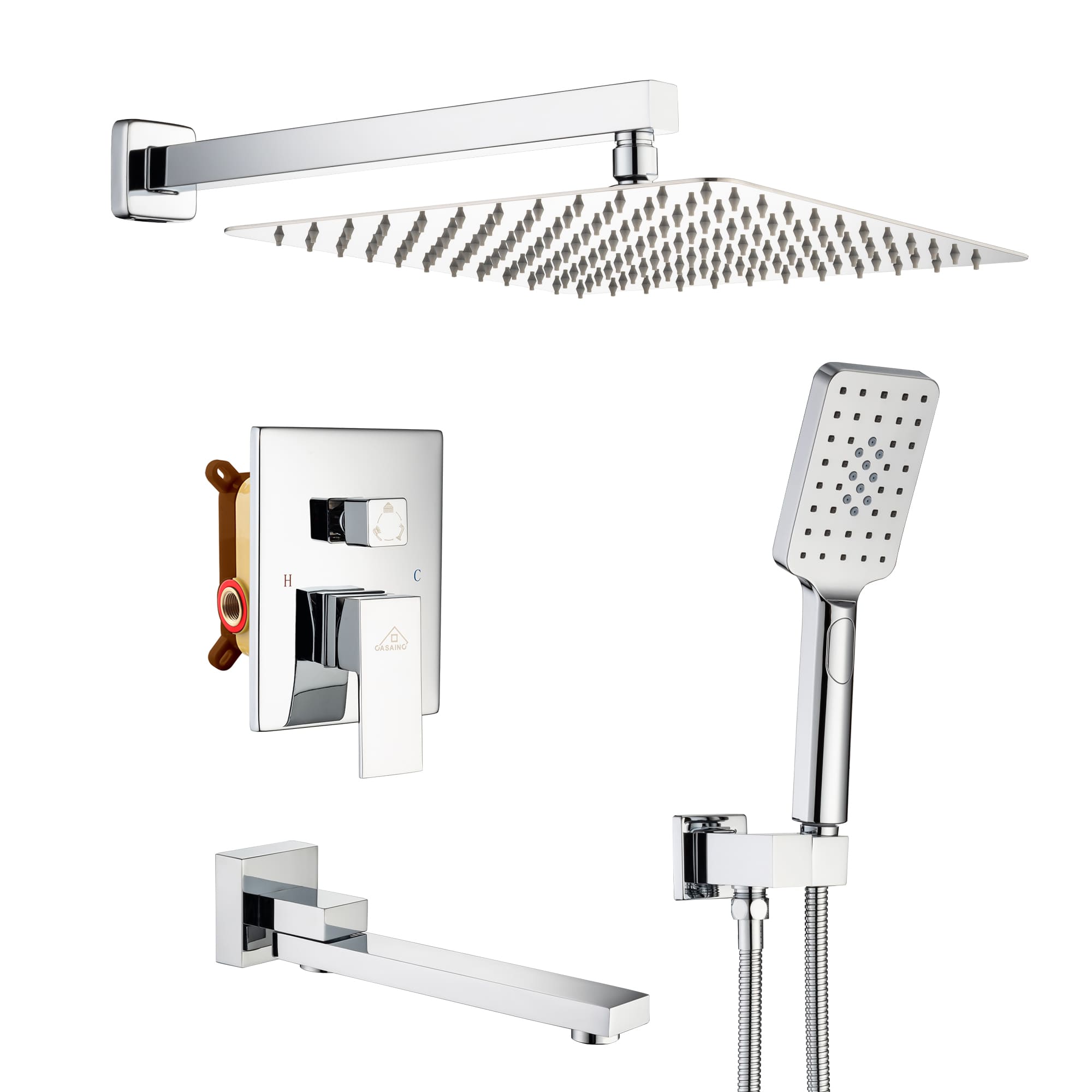 CASAINC Shower System with Rain Shower and Handheld and Tub Faucet Shower Set 