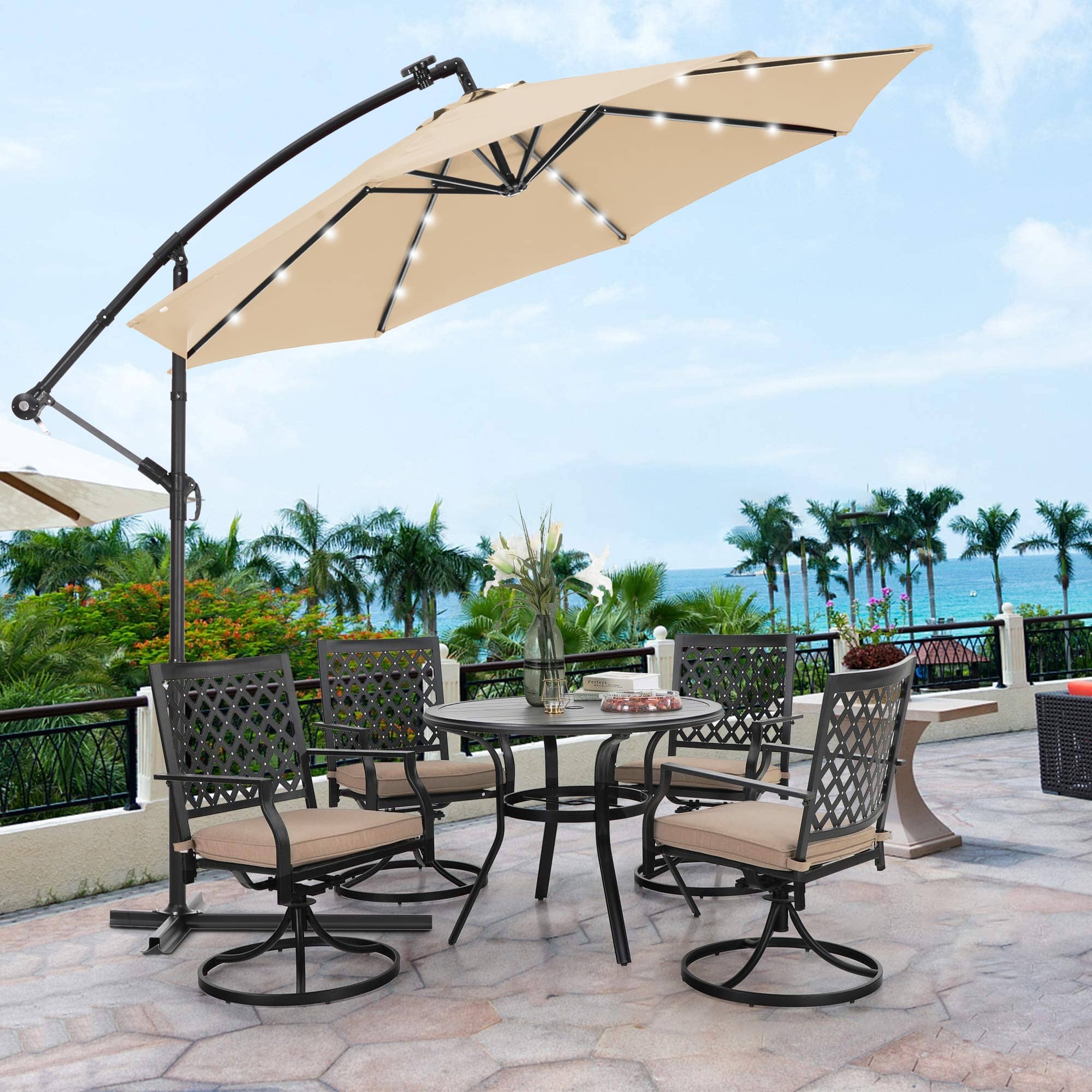 Casainc 10 FT Solar LED Patio Outdoor Umbrella Hanging Cantilever Umbrella Offset Umbrella with 24 LED Lights