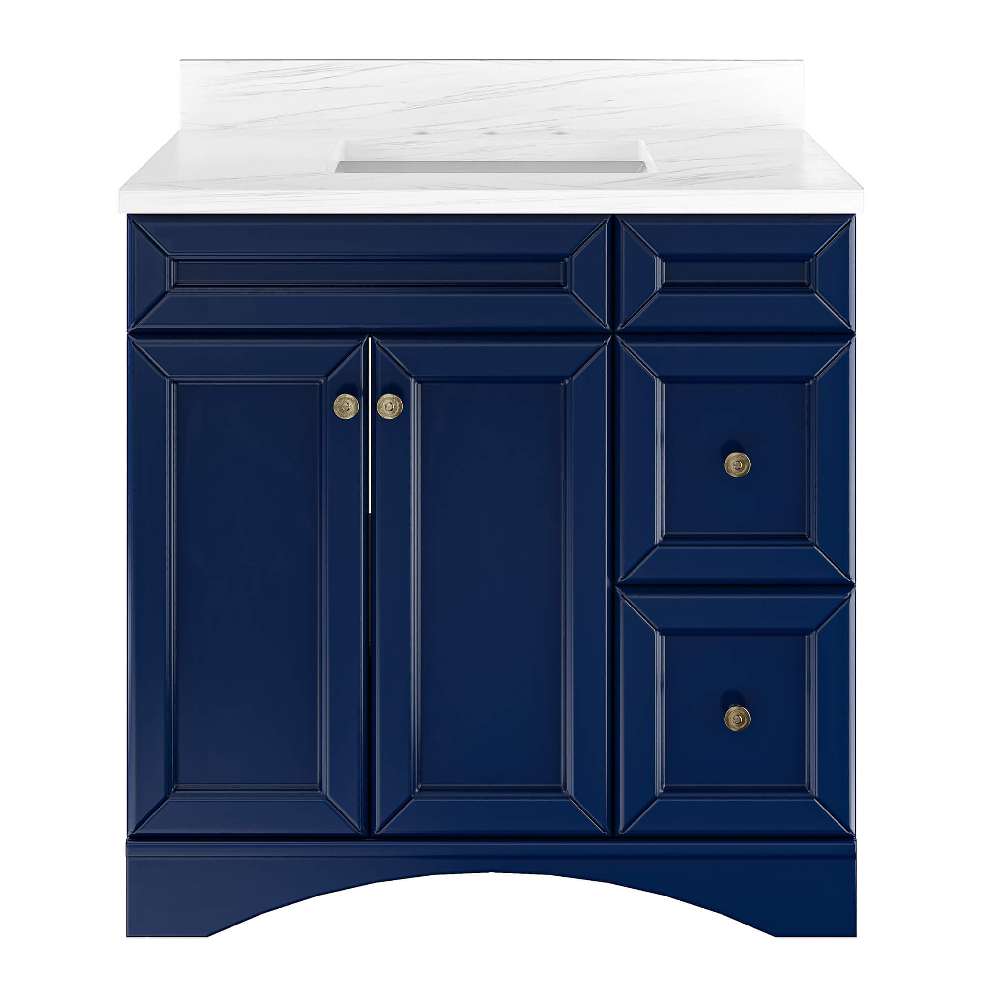 CASAINC 36 x 22 x 35.4 in. Solid Wood Navy Blue Bath Vanity with Carrara White Marble Countertop (No/With Mirror)