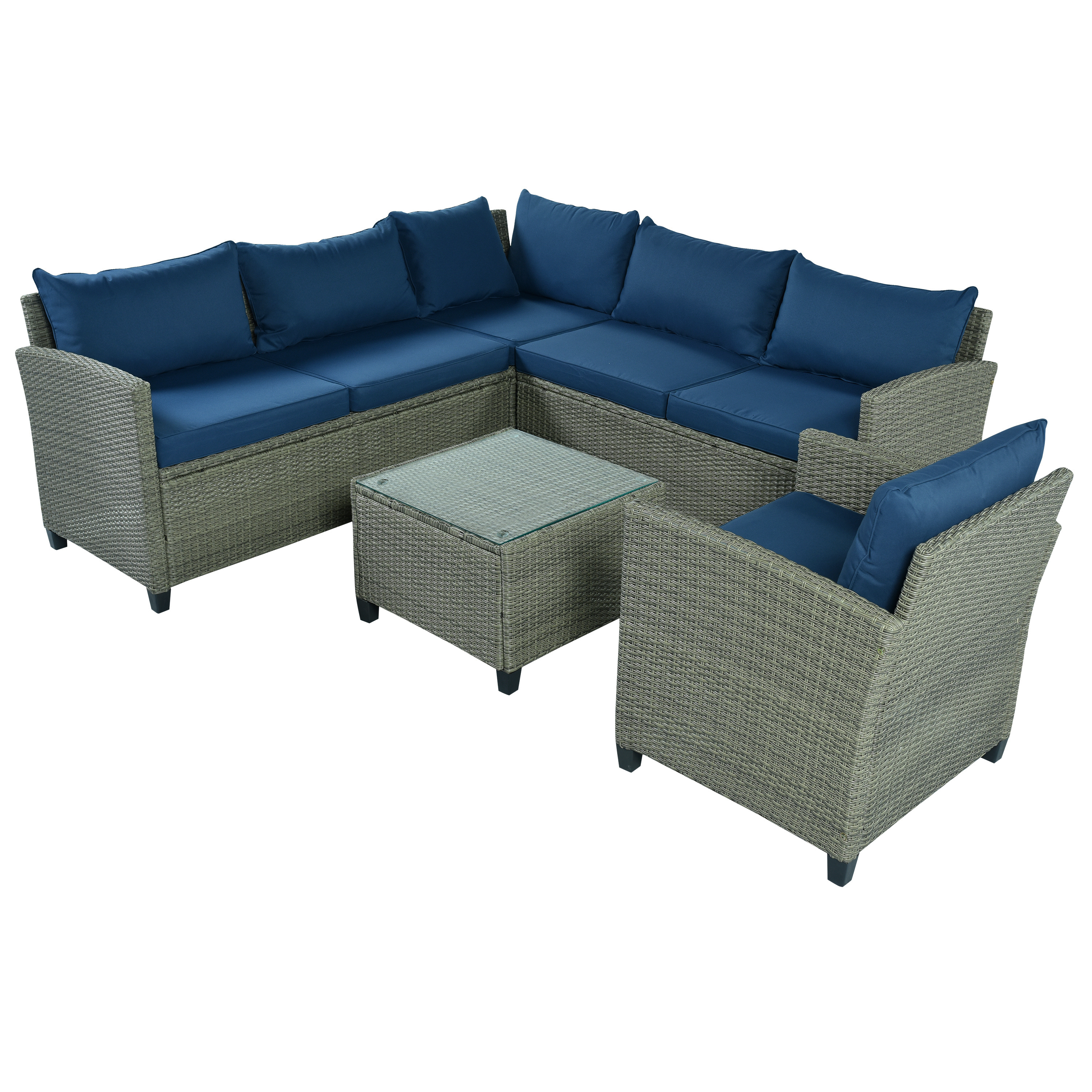 Patio Furniture Set, 5 Piece Outdoor Conversation Set，with Coffee Table, Cushions and Single Chair-CASAINC