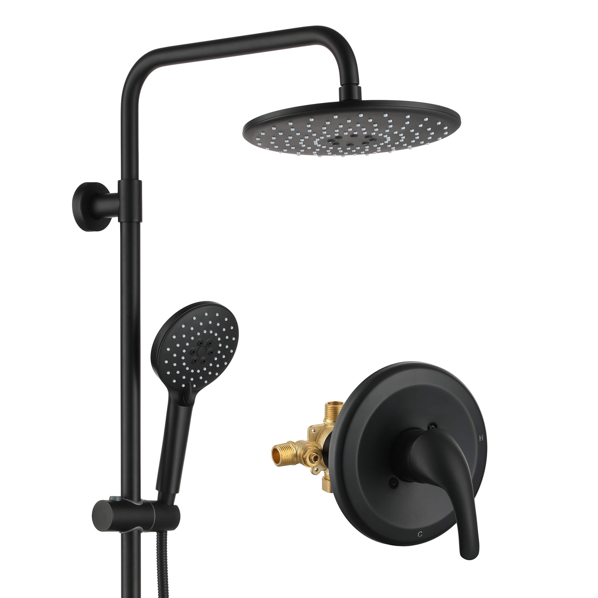 Casainc Matte Black 3-Spray Patterns Built-in Shower System