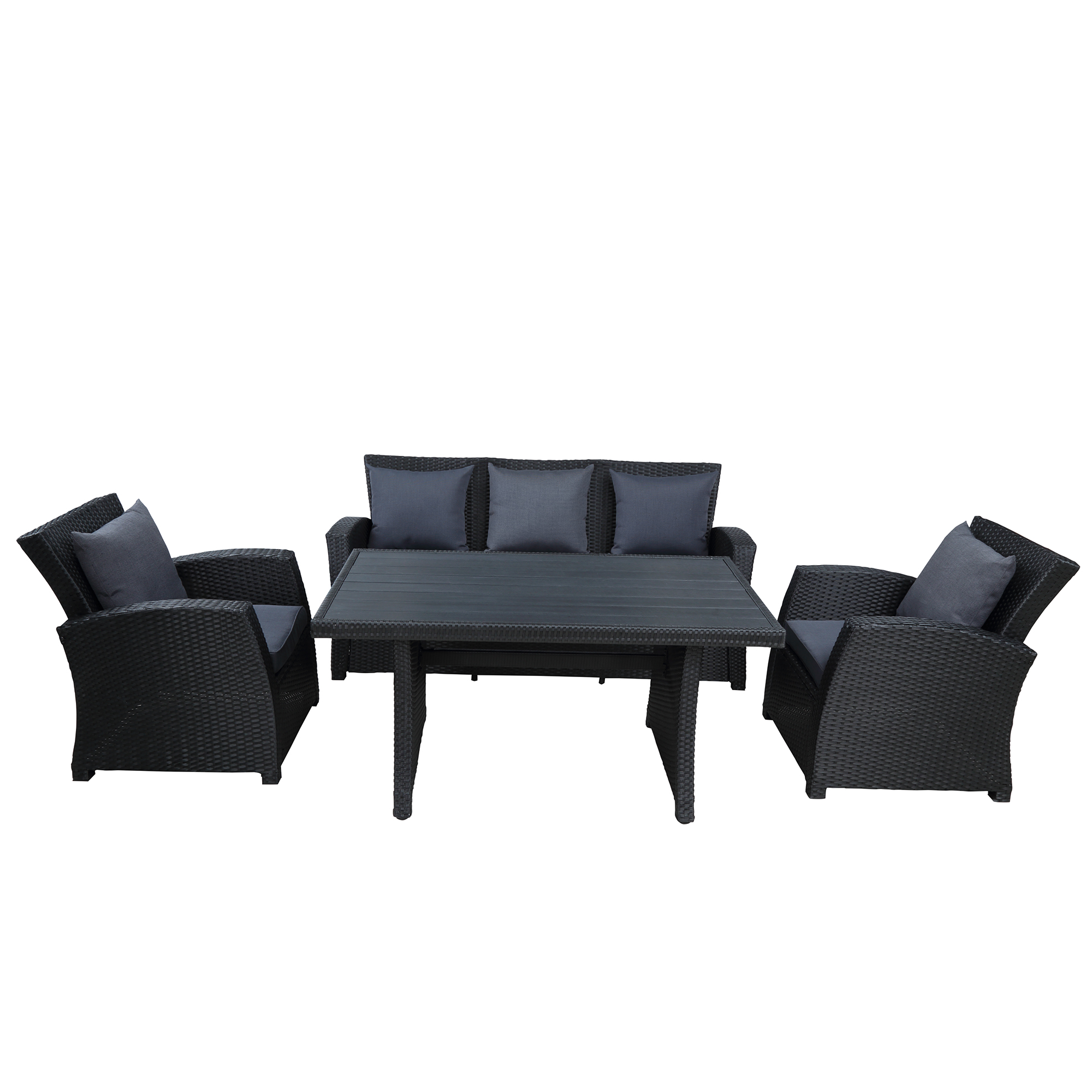 U_STYLE Outdoor Patio Furniture Set 4-Piece Conversation Set Black Wicker Furniture Sofa Set with Dark Grey Cushions-CASAINC