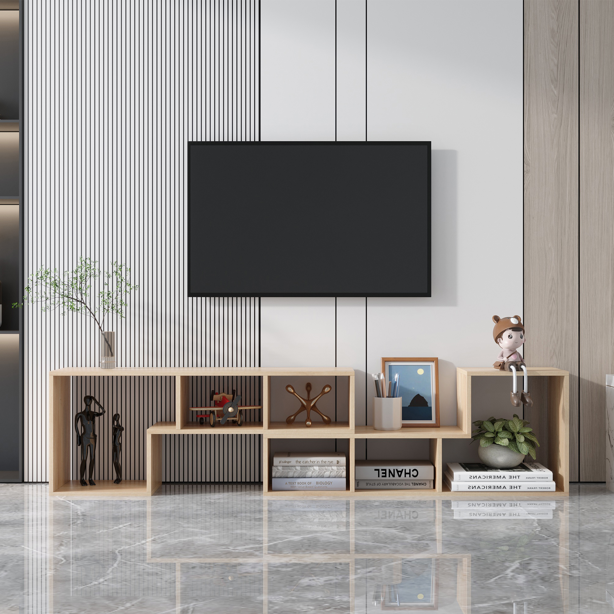 Double L-Shaped Oak Stand，Display Shelf ，Bookcase for Home Furniture,Rustic oak-CASAINC
