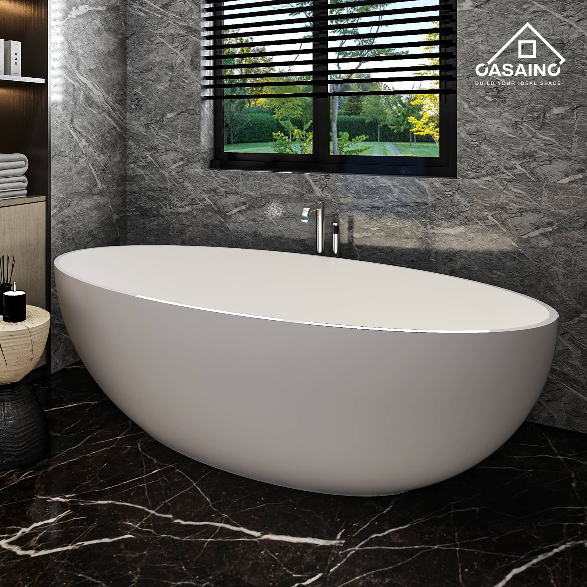 CASAINC 67 Inch Artificial Stone Resin Composite Flatbottom Walk in Bathtub in White 