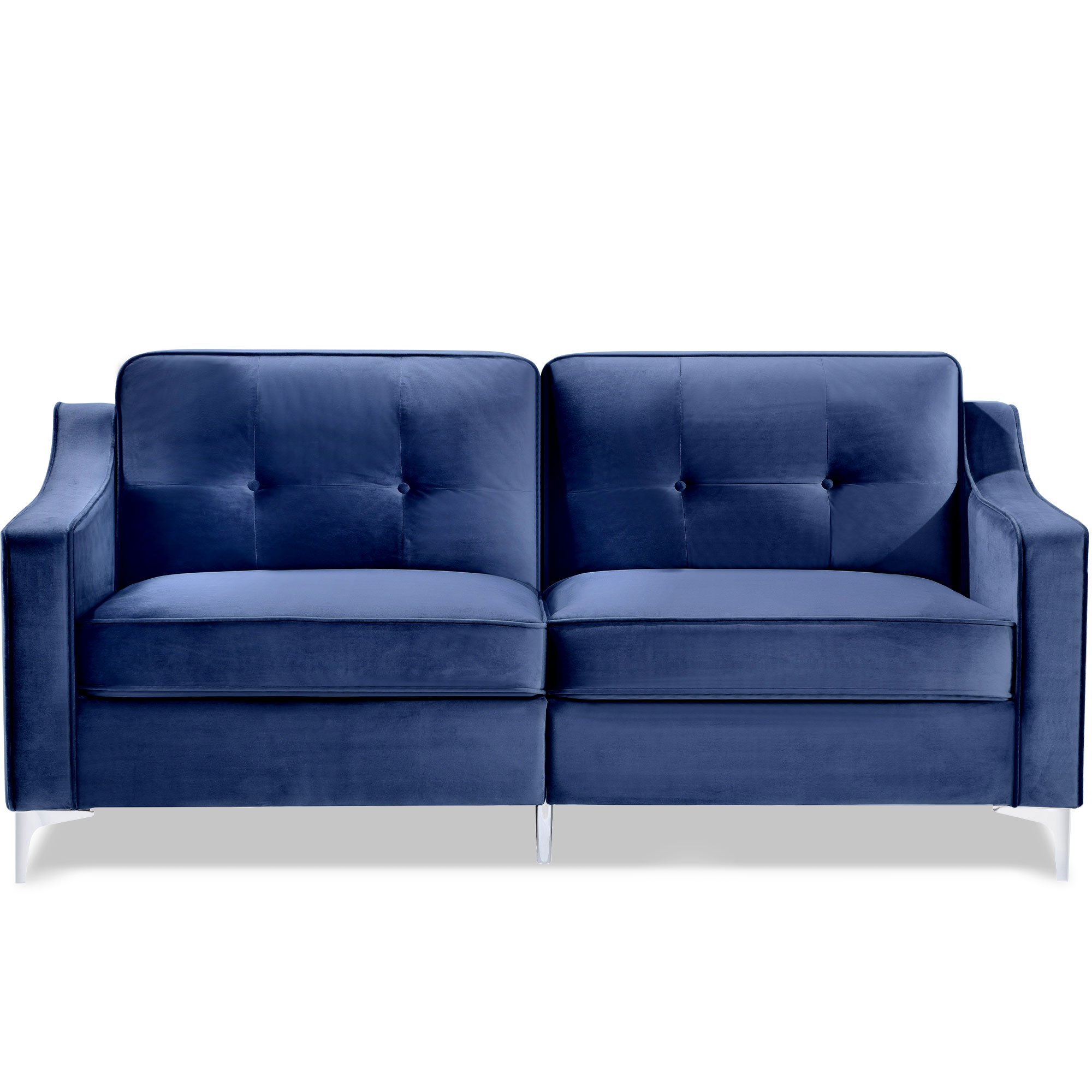 72" Tufted Velvet Upholstered Sofa Couch, Mid-century Modern Sofa Set with Chromed Metal Legs-CASAINC
