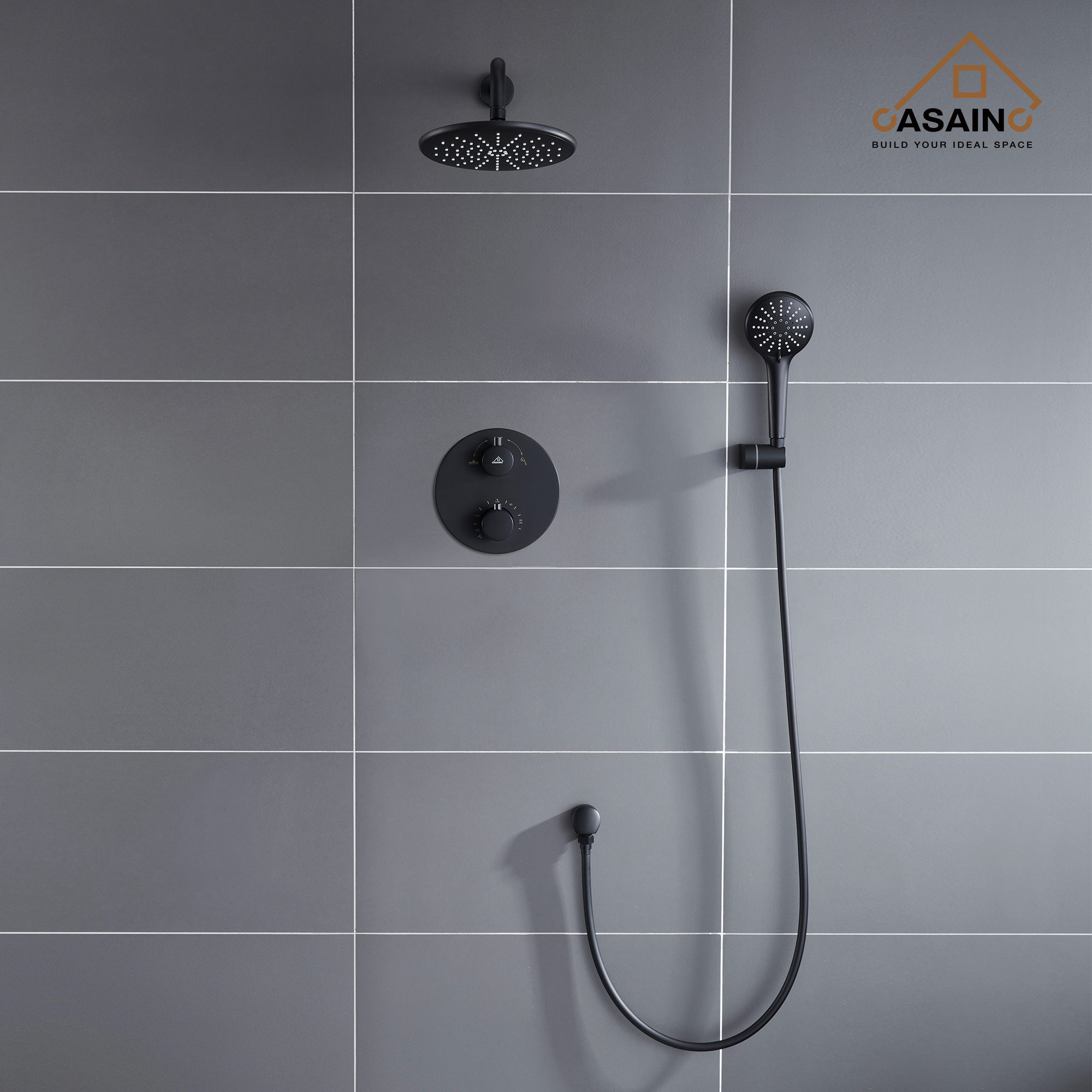 9inch Round Thermostatic rain shower faucet  (matte black)-CASAINC