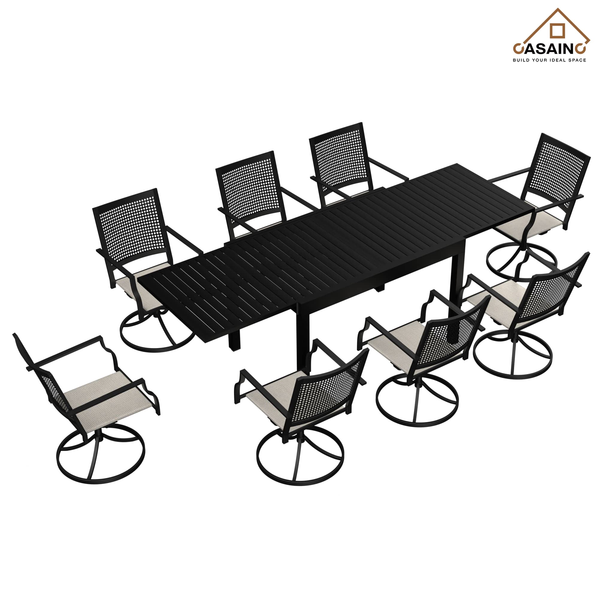 9 Piece Metal Frame Patio Dining Set, Aluminum Extendable Dining Table