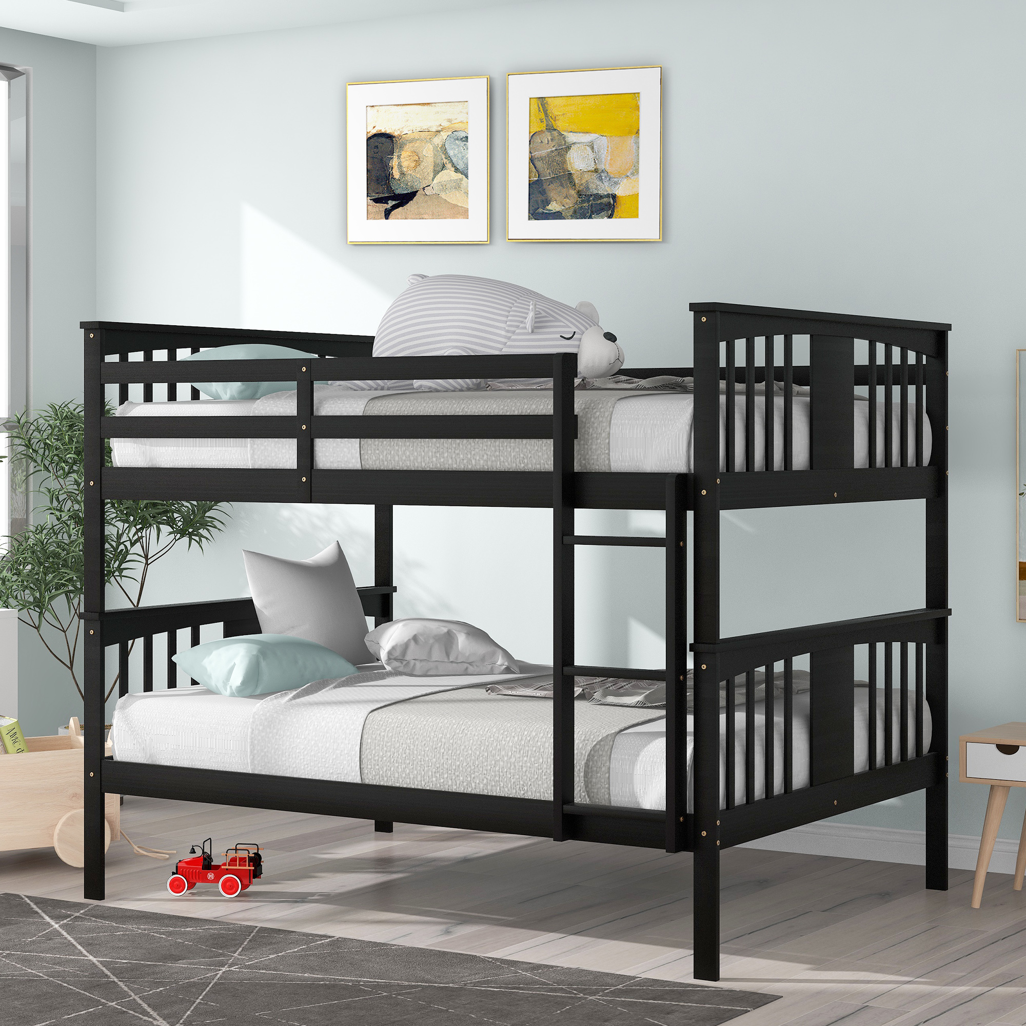 Full over Full Bunk Bed with Ladder for Bedroom, Guest Room Furniture-Espresso(OLD SKU :LP000203AAP)-CASAINC