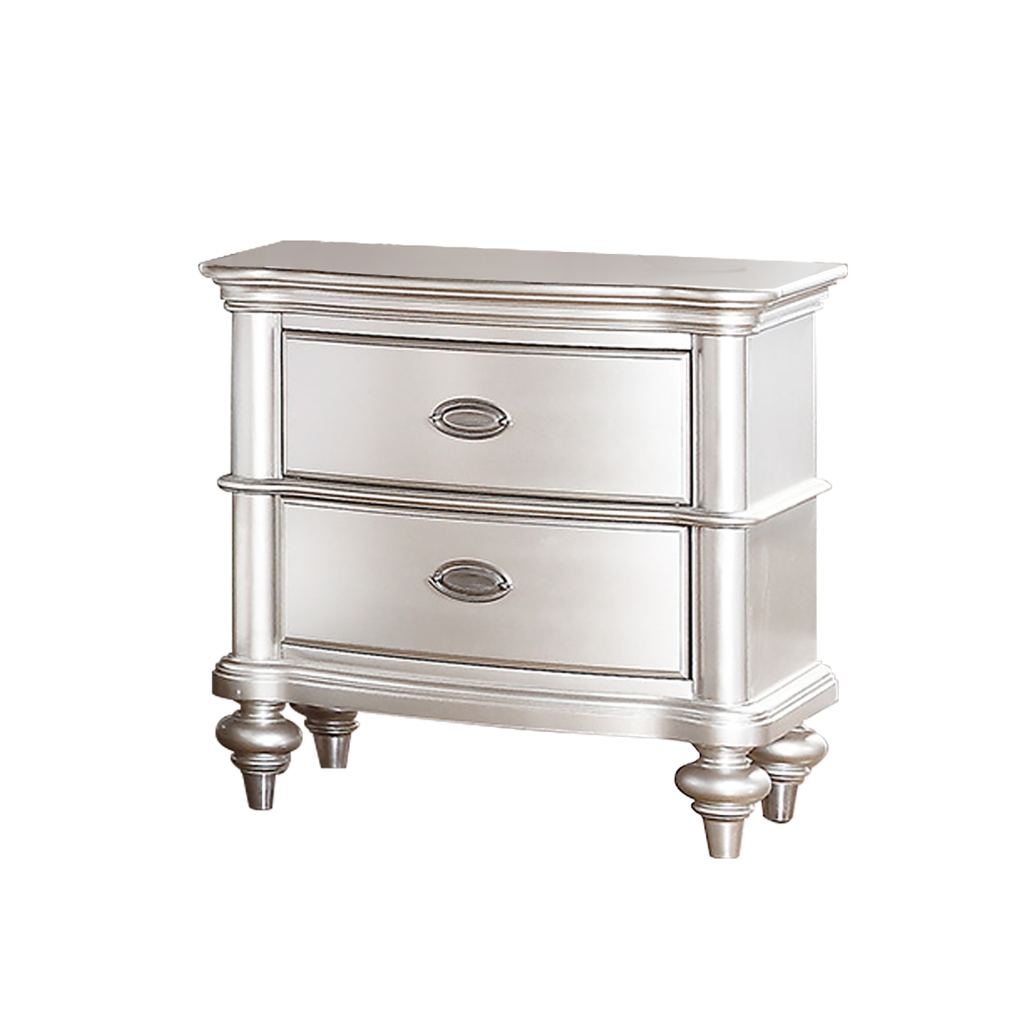 Wood Nightstand with 2 Drawer in Antique Silver-CASAINC