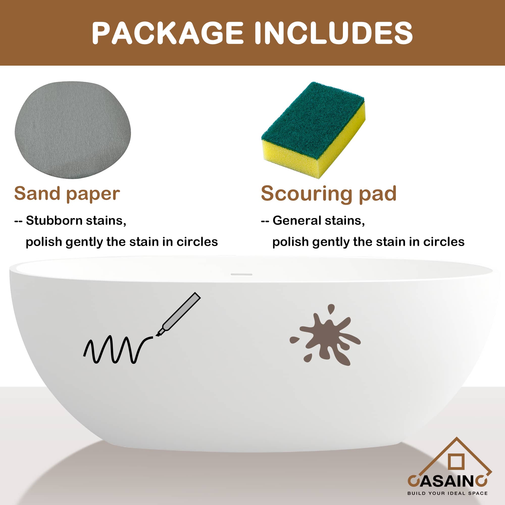 CASAINC 59 Inch Artificial Stone Resin Composite Flatbottom Bathtub in White