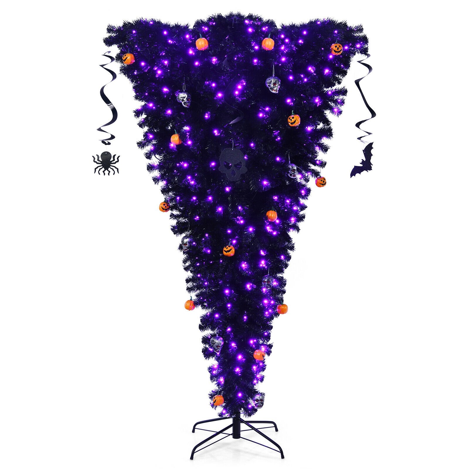 Upside Down 7 Feet Halloween Tree with 400 Purple LED Lights-CASAINC