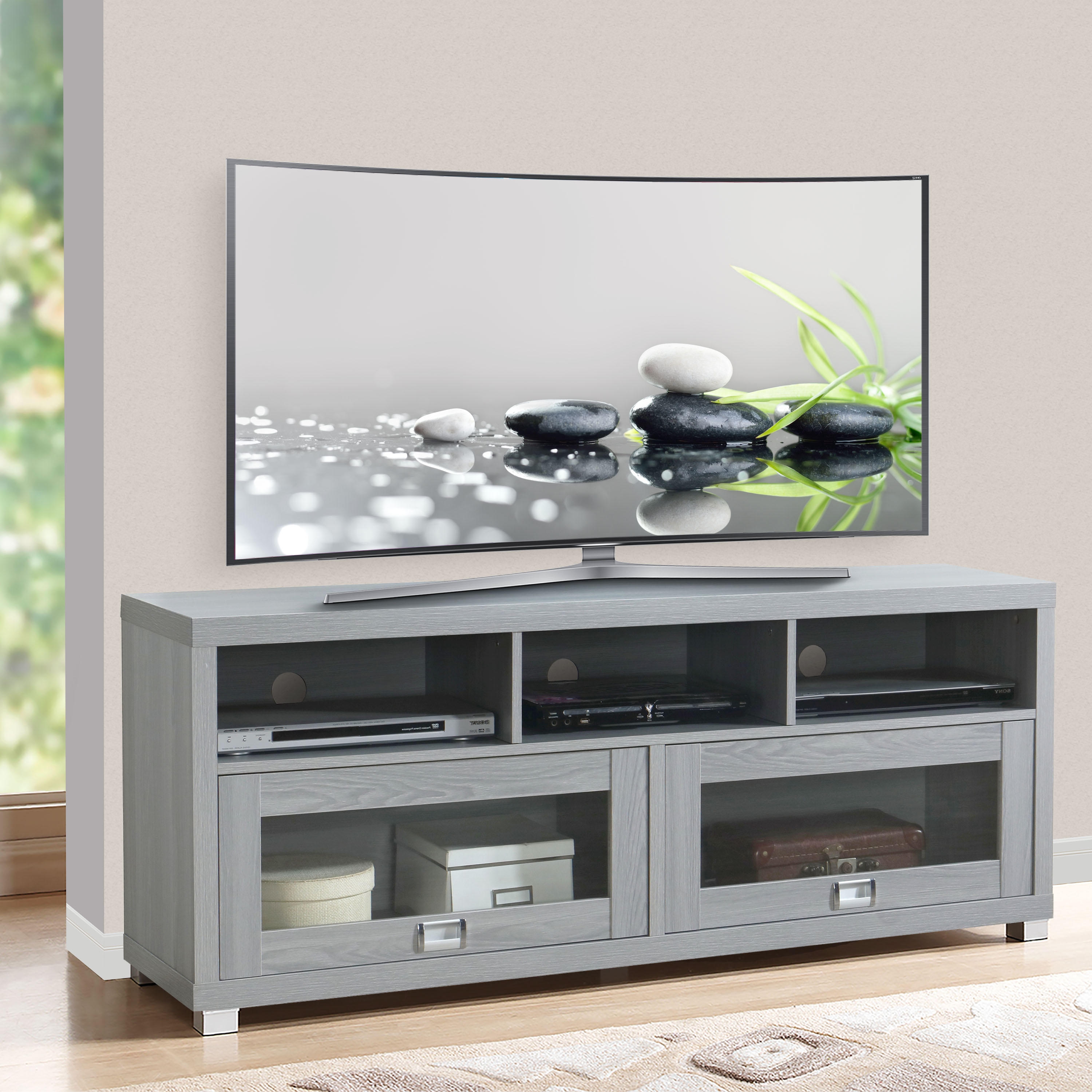 Techni Mobili Durbin TV Stand for TVs up to 75in, Grey-CASAINC
