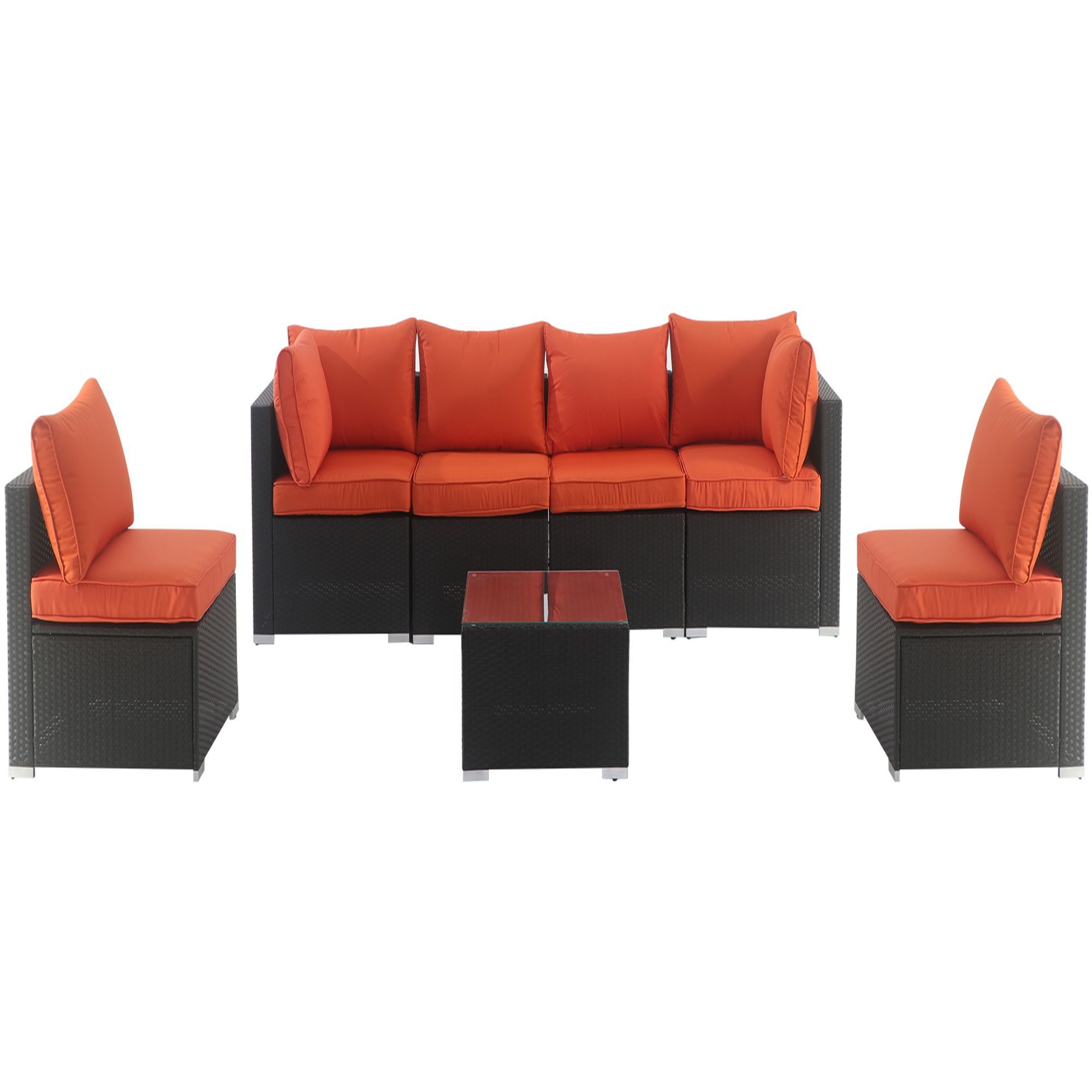 Rattan Sofa 7 Piece Set-Orange-CASAINC