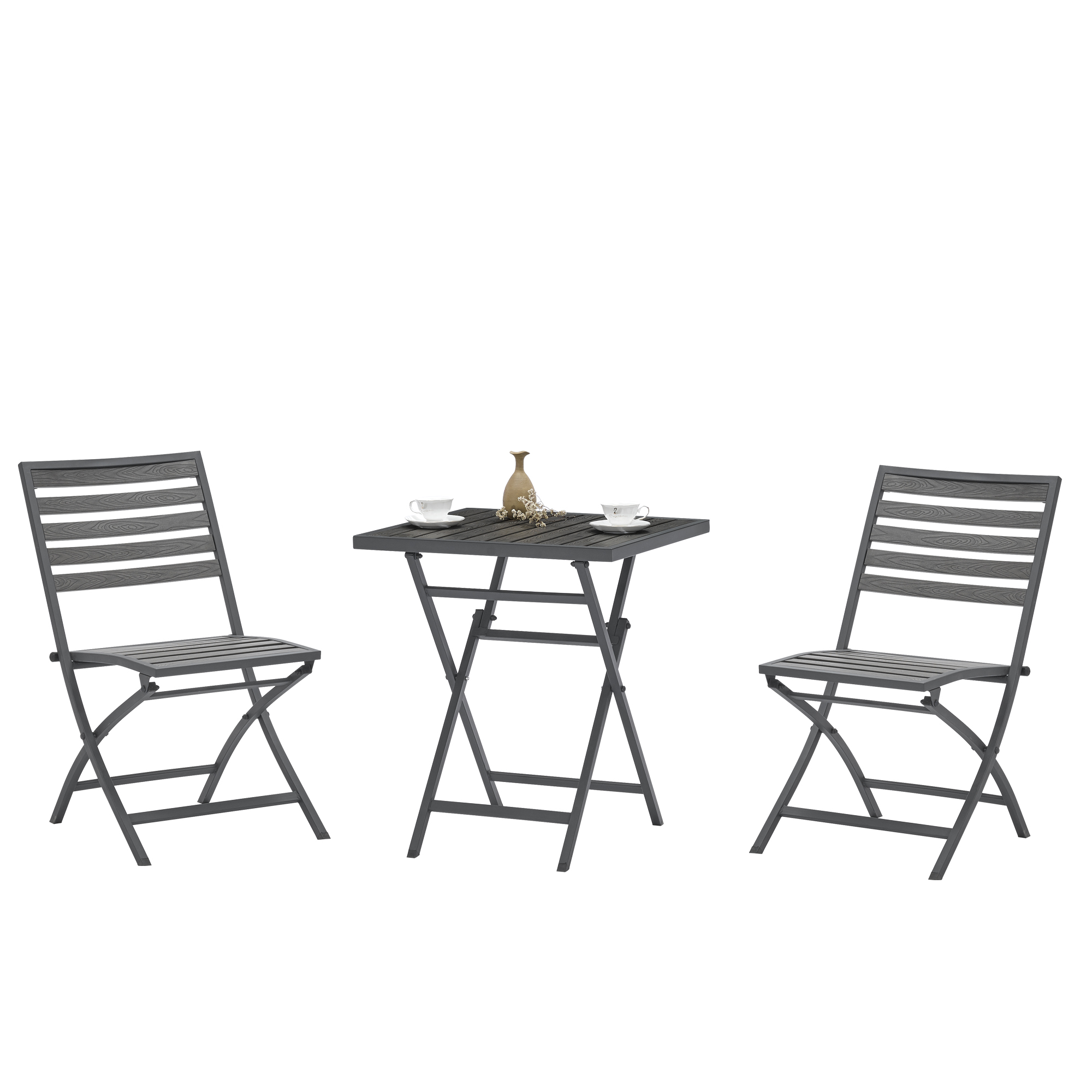 Modern outdoor plastic wood folding table and chair,Garden Furniture 3PCS (2 Chairs+1 table)-CASAINC