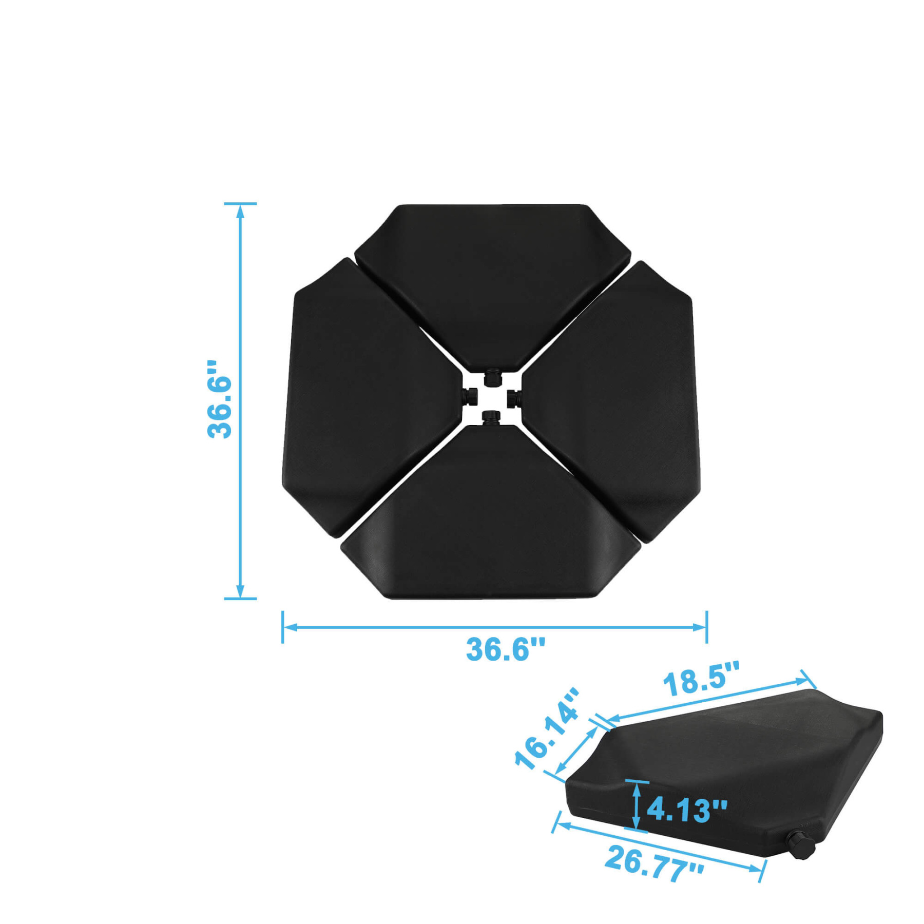 4 Pieces Patio Umbrella Base Plate Set, 330lb Black