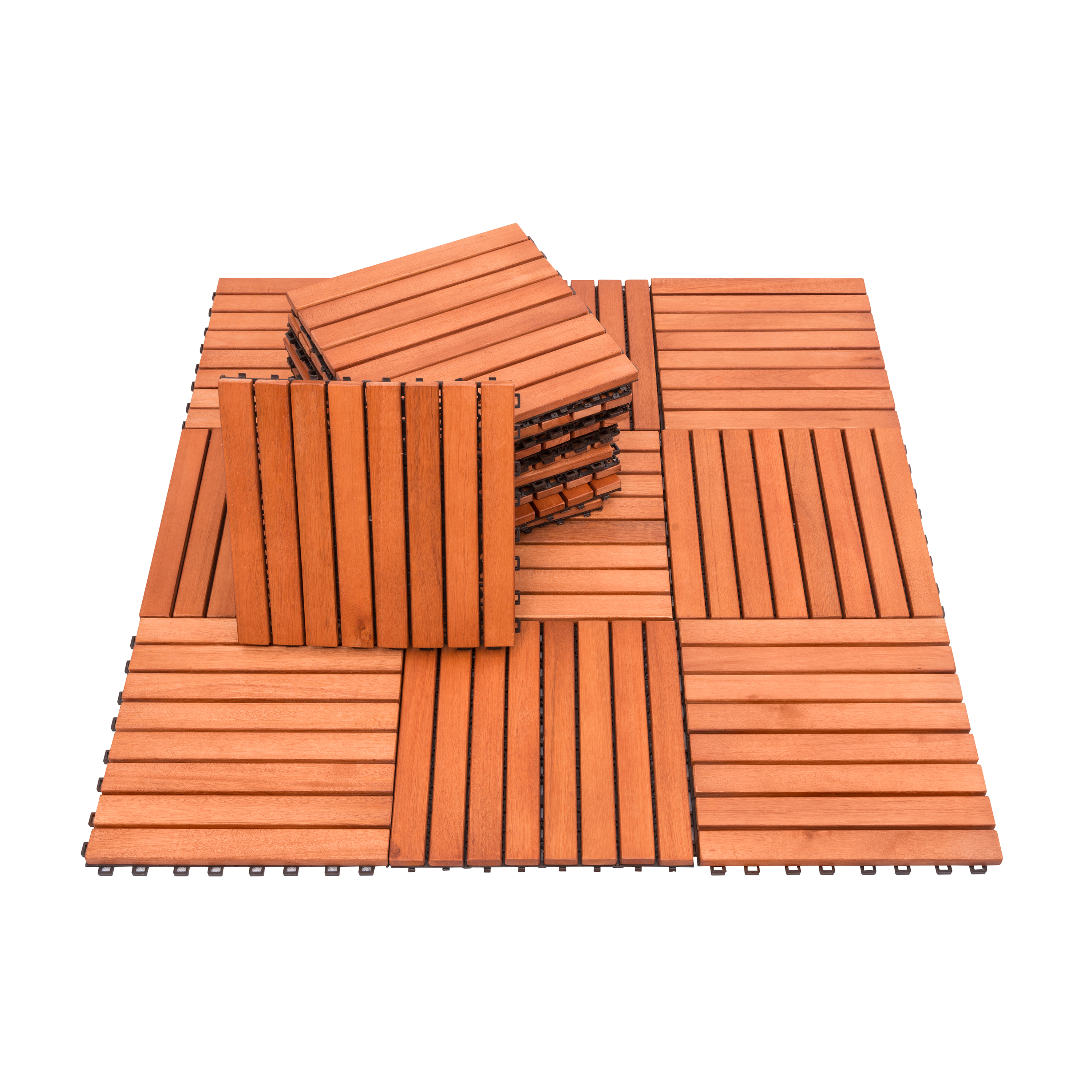 Outdoor Patio 8-Slat Eucalyptus Interlocking Deck Tile (Set of 10 Tile