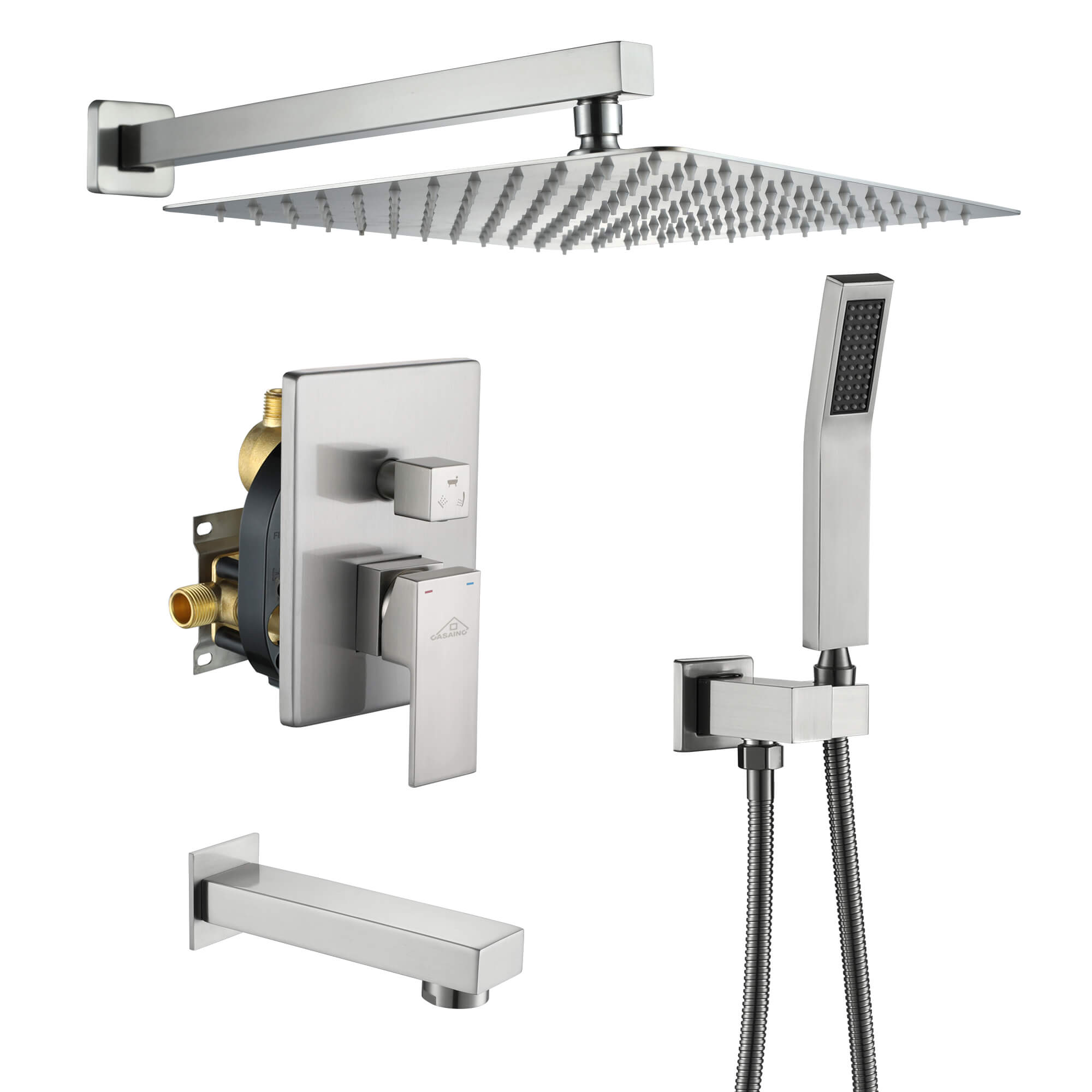 CASAINC 12 inch Wall Mounted Shower System with Bathtub Faucet and Hand Shower