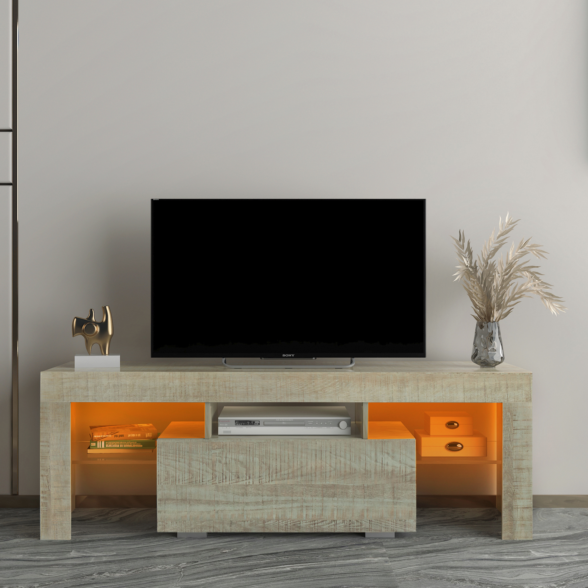 TV Stand with LED RGB Lights,Flat Screen TV Cabinet, Gaming Consoles - in Lounge Room, Living Room and Bedroom，ESPRESSO-CASAINC
