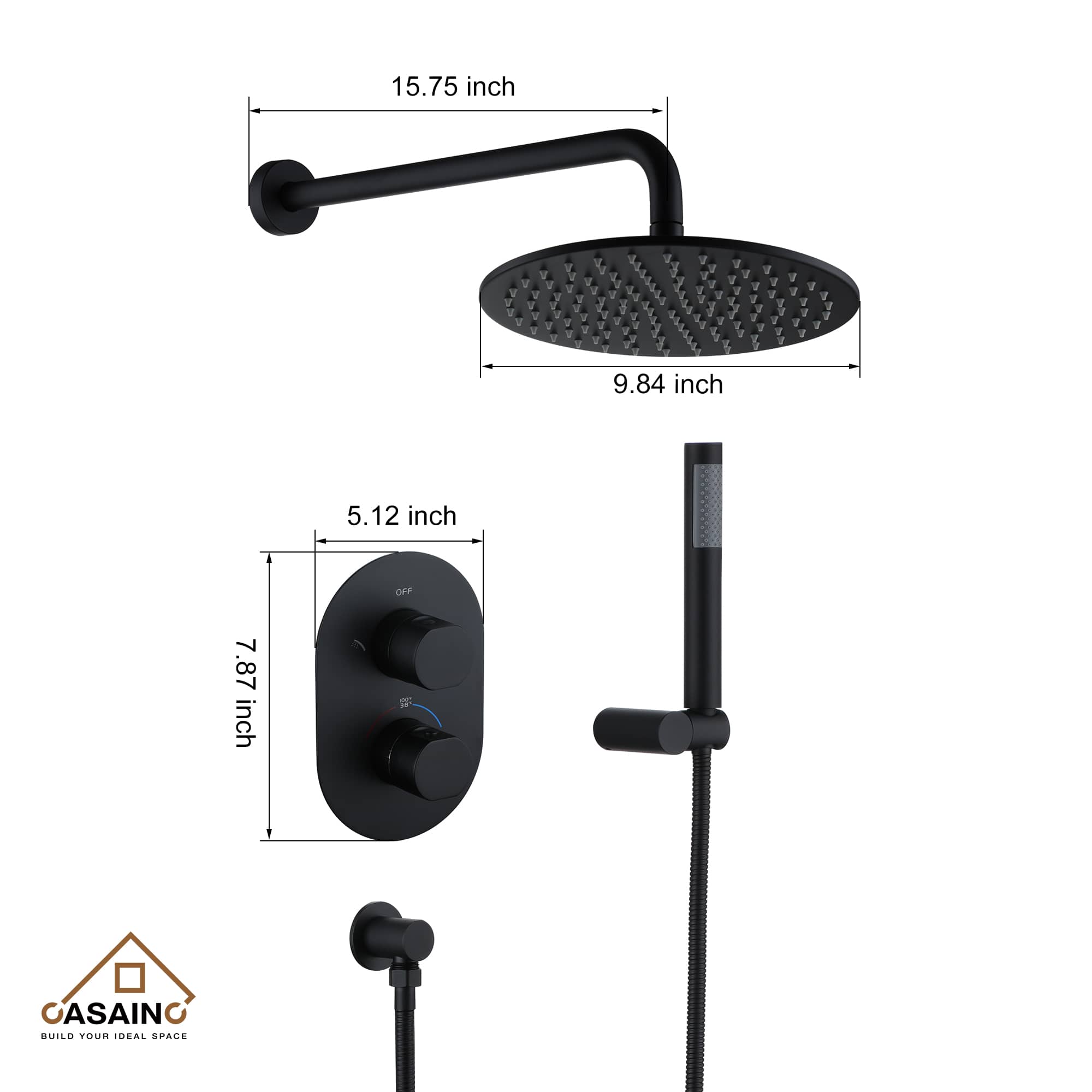 CASAINC 2-Function Matte Black 1-Handle Shower Faucet Valve with Hand-Held Shower