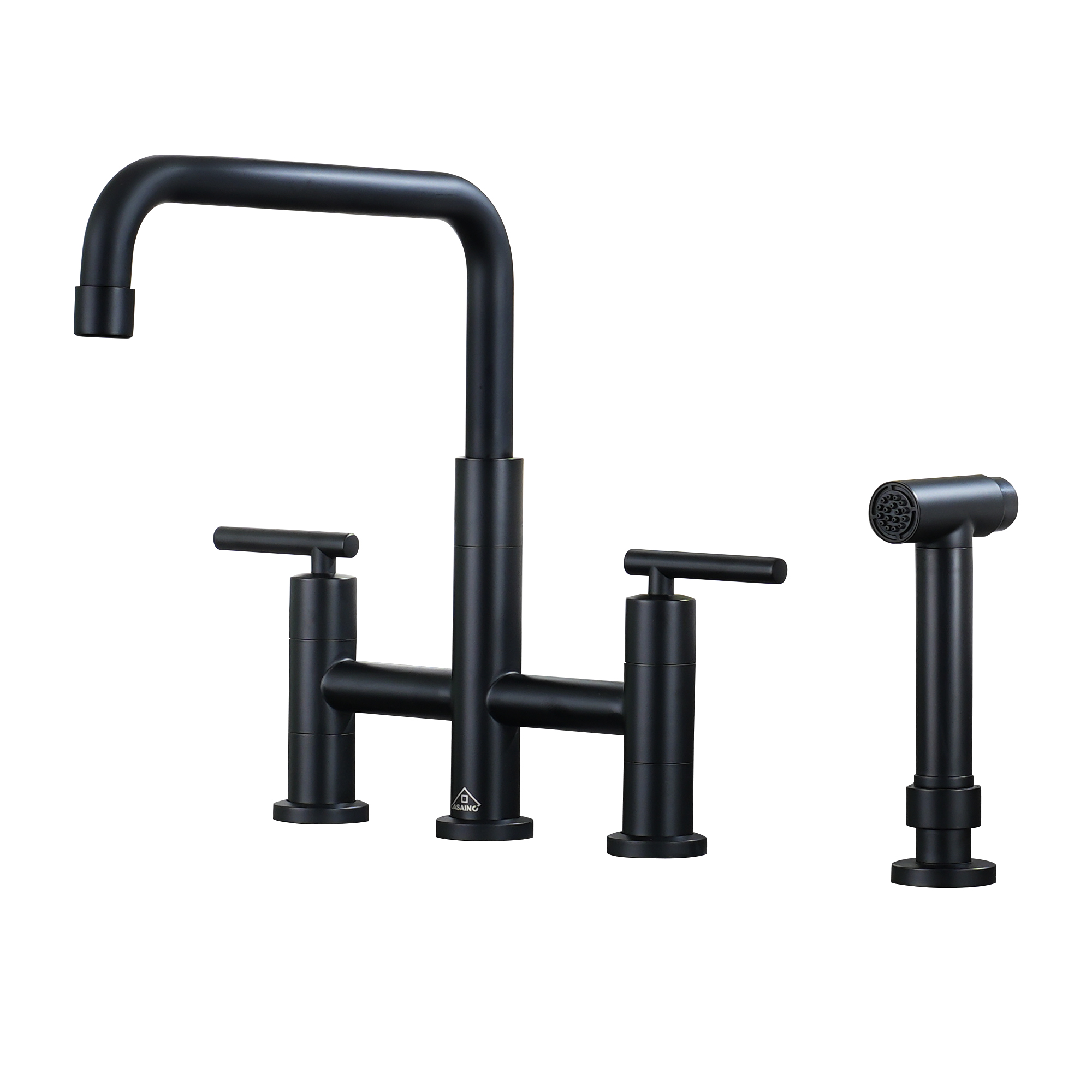 2-Handle Bridge Kitchen Faucet with Pull-Out Side Sprayer in Matte Black/Brushed Nickel/Brushed Gold