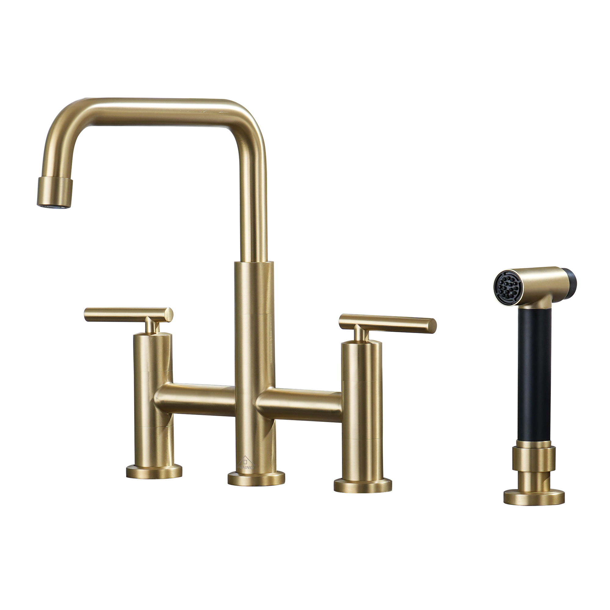2-Handle Bridge Kitchen Faucet with Pull-Out Spray in a Variety of Finishes Matte Black/Brushed Nickel/Brushed Gold 2 Handle Kitchen Faucets for Washing Dishes