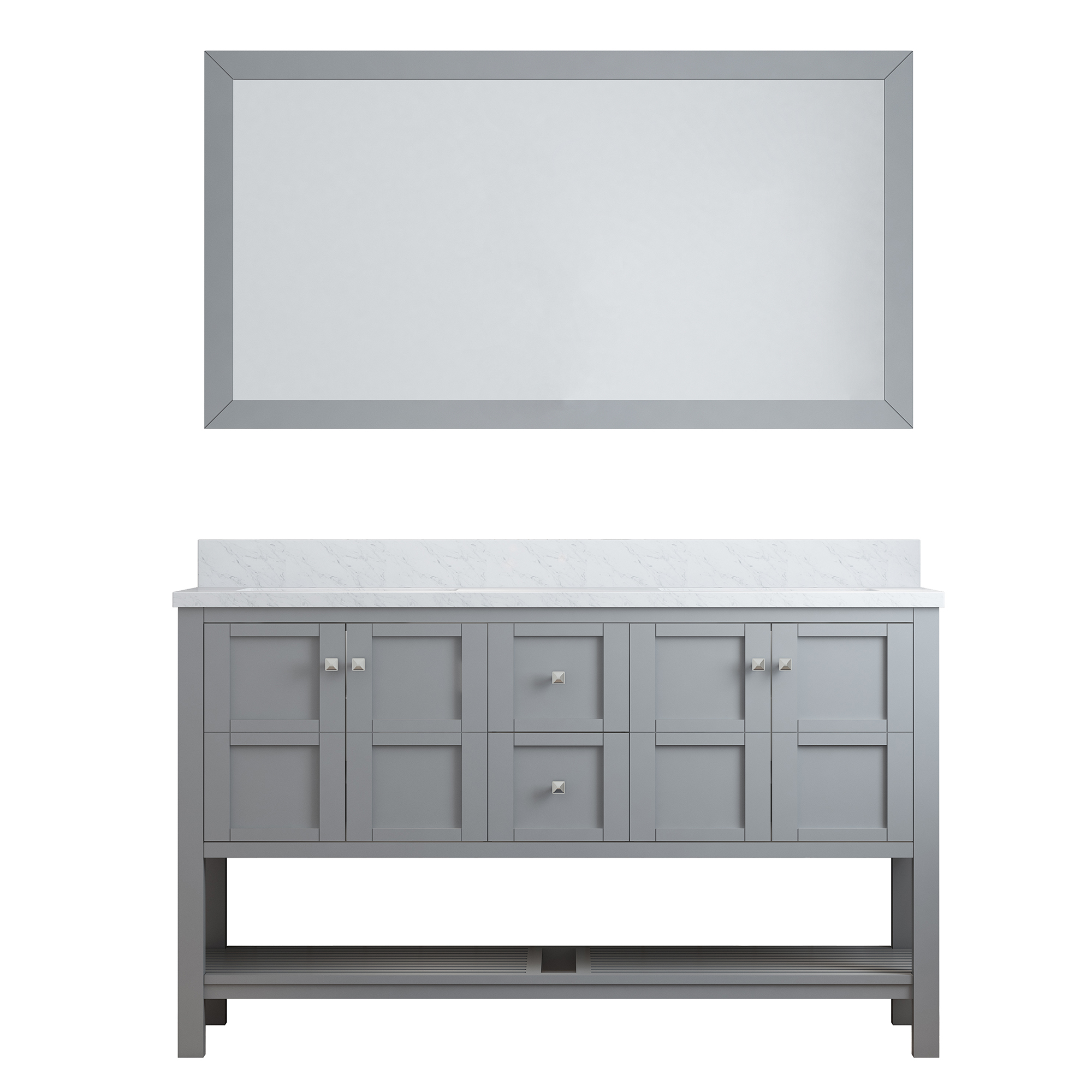 CASAINC Bathroom Vanity 60 x 22 x 35.4 with 1.2" Thickness Countertop & Backsplash, Bothe Side Rectangular Sink, 4 Soft Closing Doors, 2 Dove Tail Drawer Construction, Soft Close Drawer Hinges, Gray, White (With Mirror)