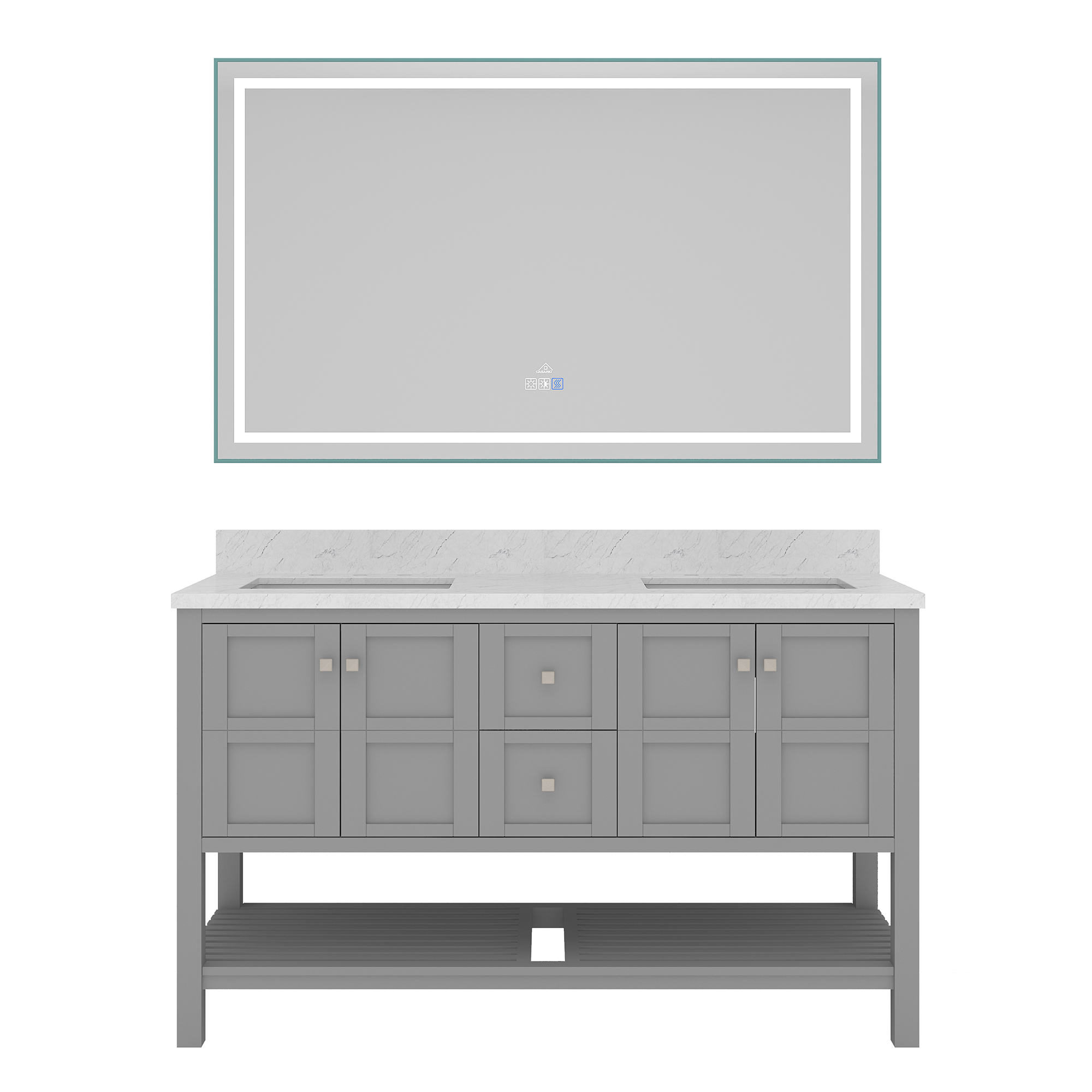 CASAINC Bathroom Vanity 60 x 22 x 35.4 with 1.2" Thickness Countertop & Backsplash, Bothe Side Rectangular Sink, 4 Soft Closing Doors, 2 Dove Tail Drawer Construction, Soft Close Drawer Hinges, Gray, White (With Mirror)