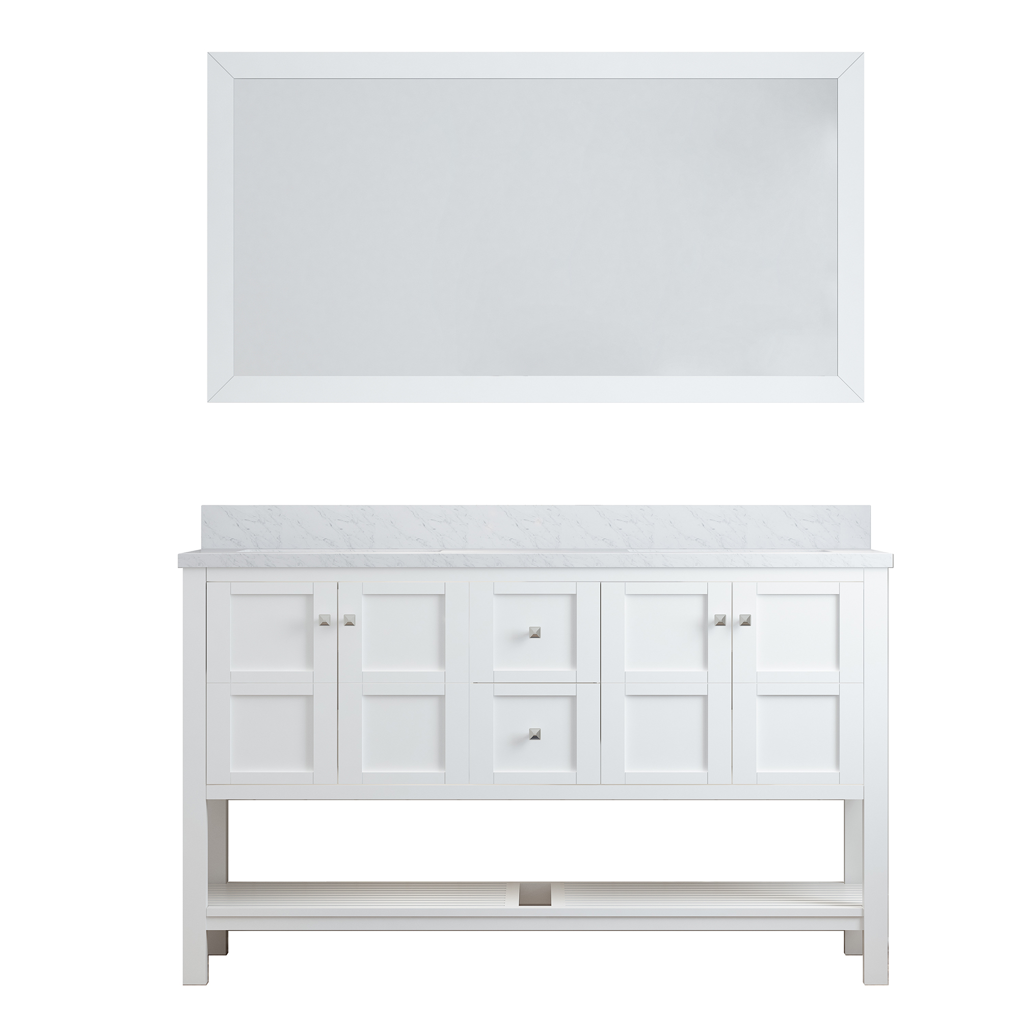 CASAINC Bathroom Vanity 60 x 22 x 35.4 with 1.2" Thickness Countertop & Backsplash, Bothe Side Rectangular Sink, 4 Soft Closing Doors, 2 Dove Tail Drawer Construction, Soft Close Drawer Hinges, Gray, White (With Mirror)