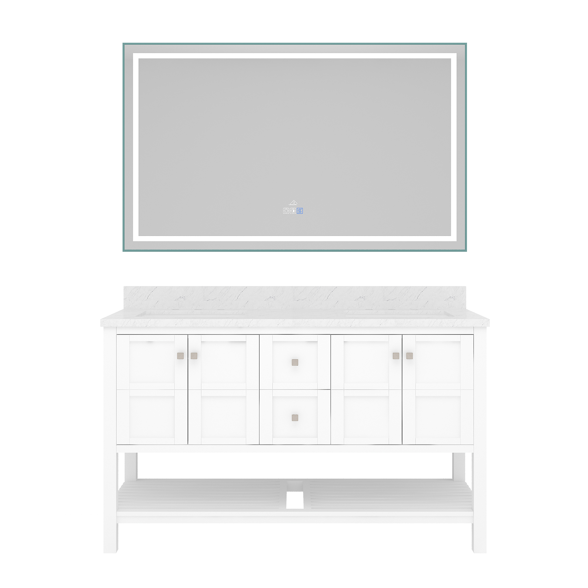 CASAINC Bathroom Vanity 60 x 22 x 35.4 with 1.2" Thickness Countertop & Backsplash, Bothe Side Rectangular Sink, 4 Soft Closing Doors, 2 Dove Tail Drawer Construction, Soft Close Drawer Hinges, Gray, White (With Mirror)