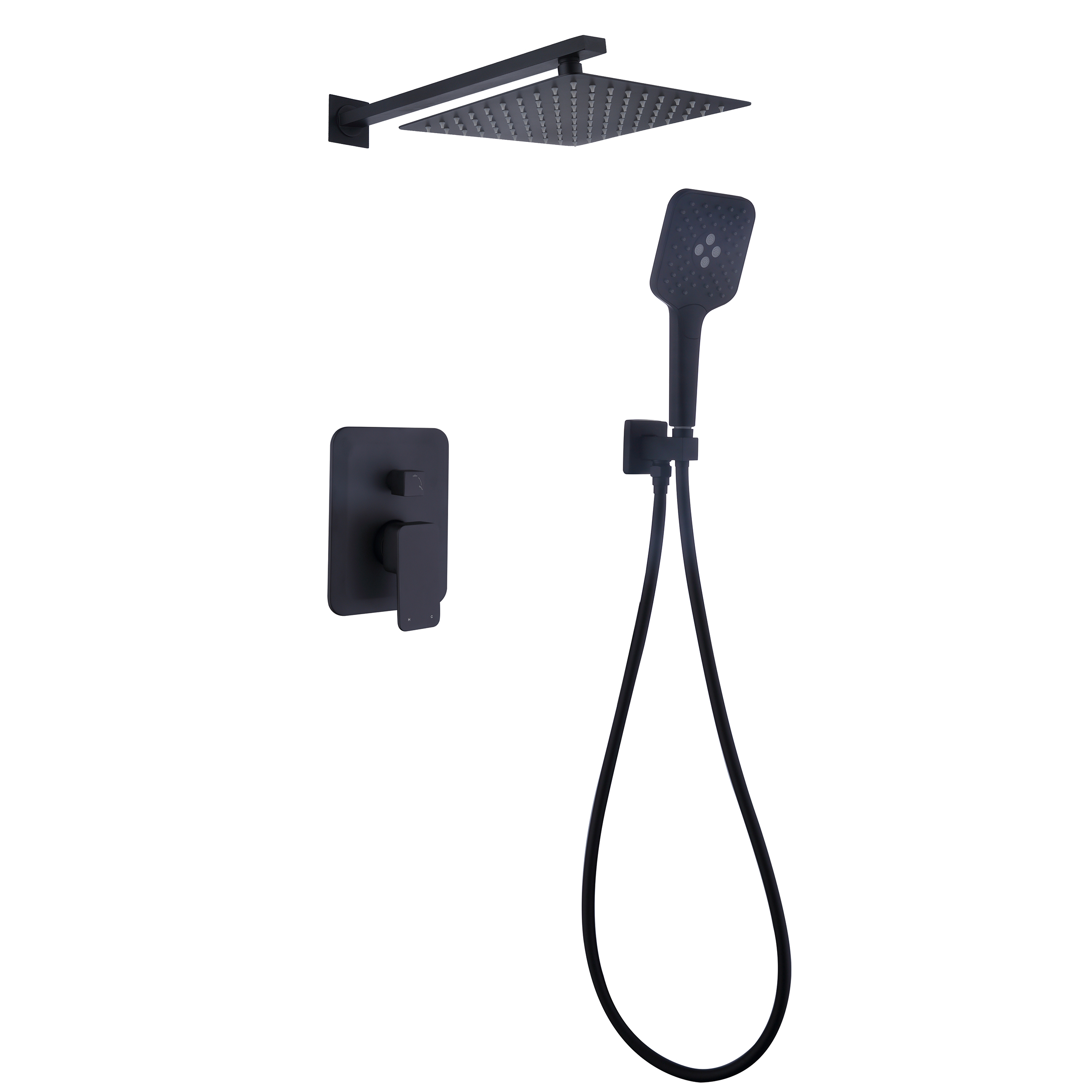 CASAINC 9.8" Square Wall-mounted Rain Shower Faucet with Pressure Balanced Valve