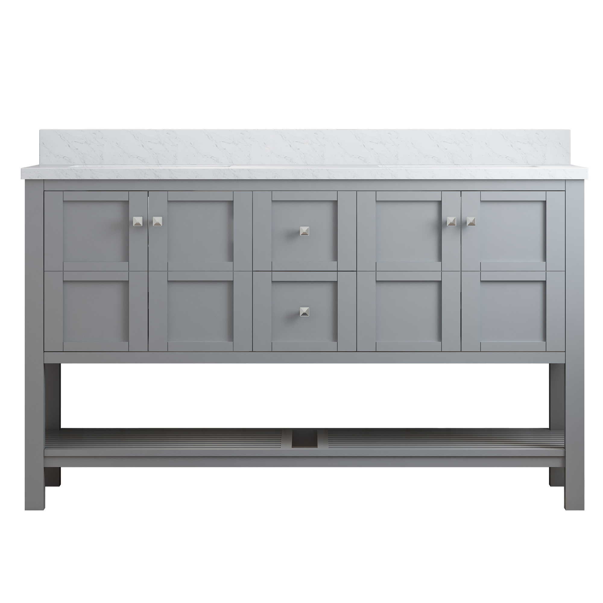 CASAINC 60 x 22 x 35.4 in. Solid Wood Bath Vanity with Carrara White Marble Top and Shelf in Gray/White (No/With Mirror)