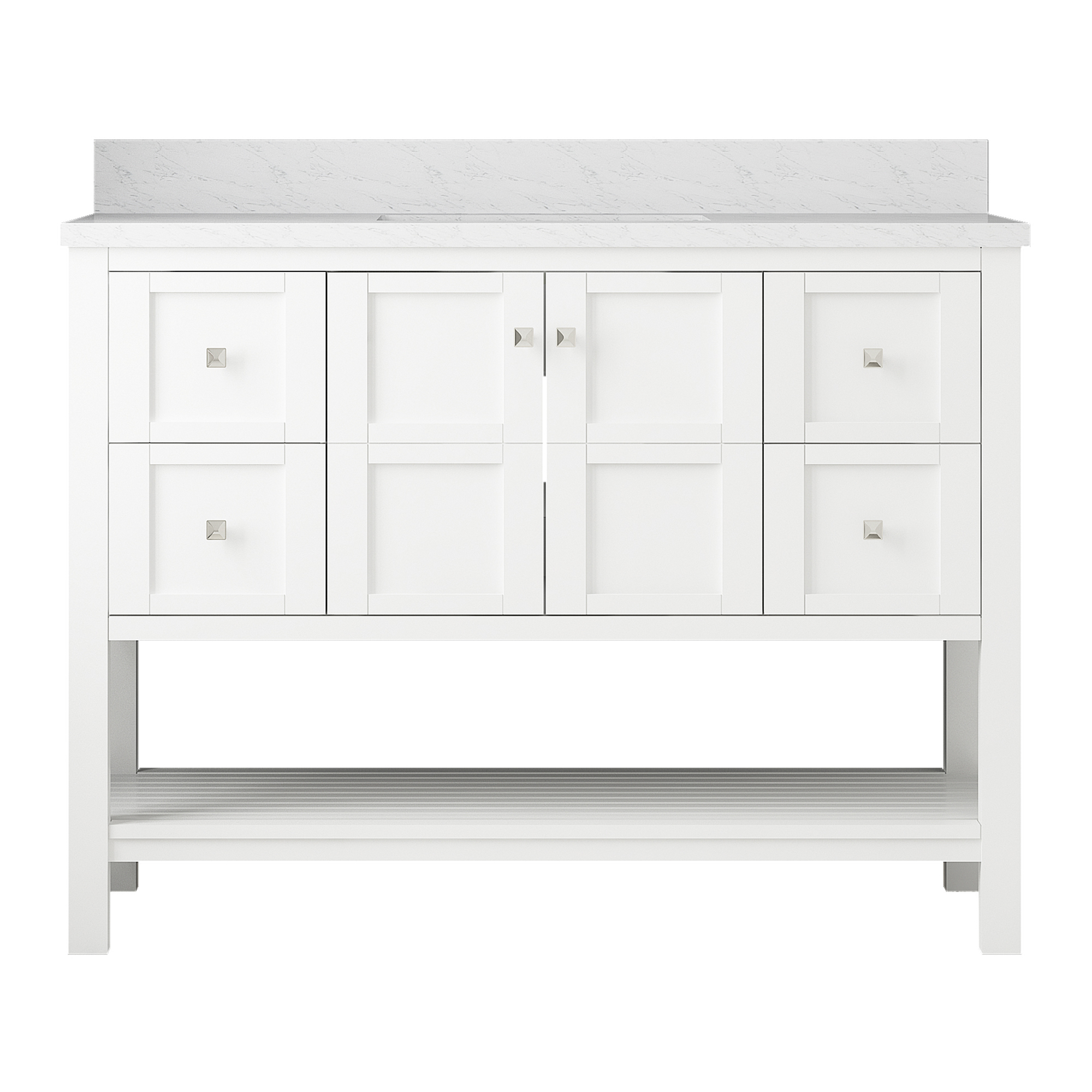 CASAINC Bathroom Vanity 48 x 22 x 35.4with 1.2" Thickness Countertop & Backsplash, Left Rectangular Sink, 2 Soft Closing Doors, 4 Dove Tail Drawer Construction, Soft Close Drawer Hinges, Gray, White (With Mirror)