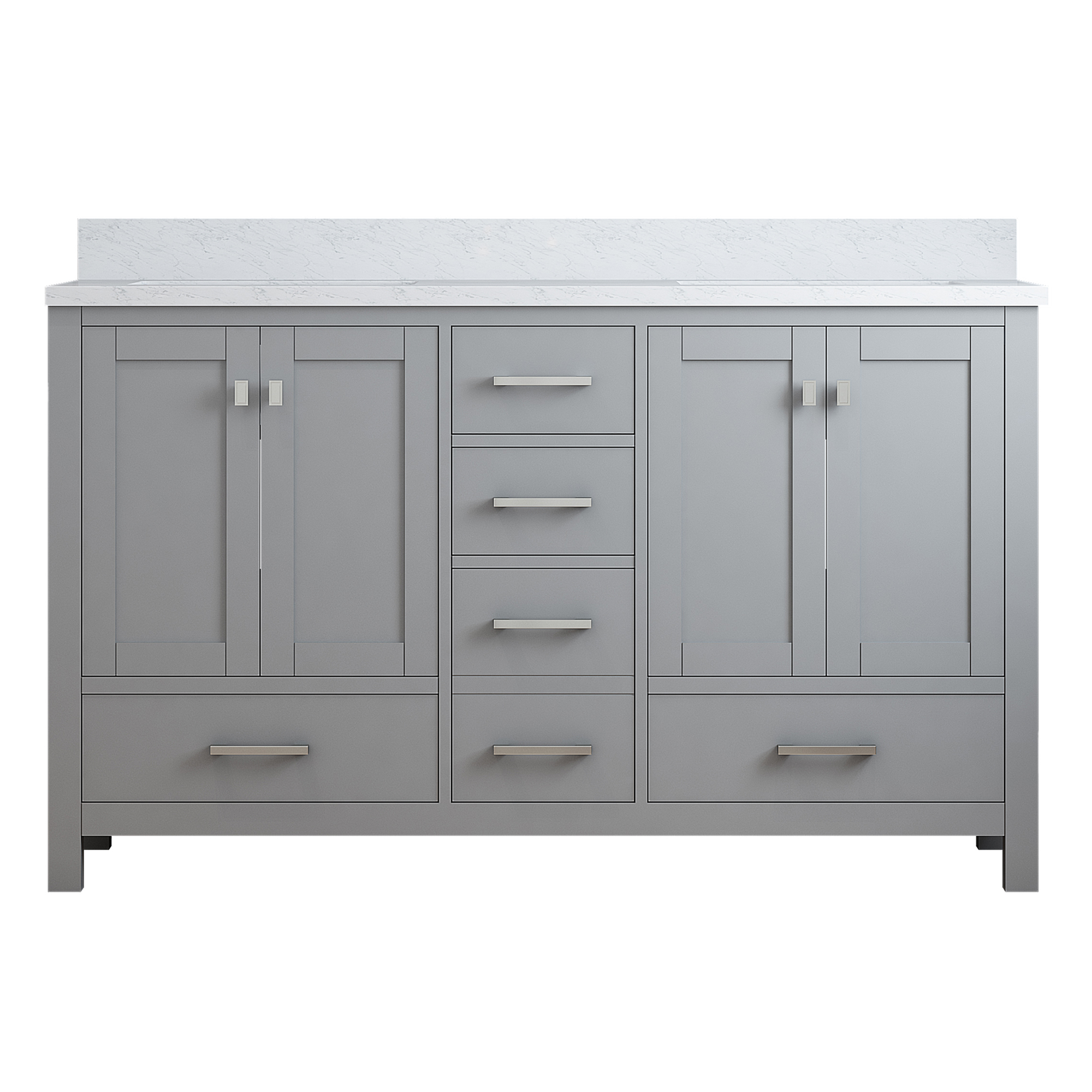 CASAINC Bathroom Vanity 60 x 22 x 35.4 with 1.2" Thickness Countertop & Backsplash, Bothe Side Rectangular Sink, 4 Soft Closing Doors, 5 Dove Tail Drawer Construction, Soft Close Drawer Hinges, Gray, White (With Mirror)