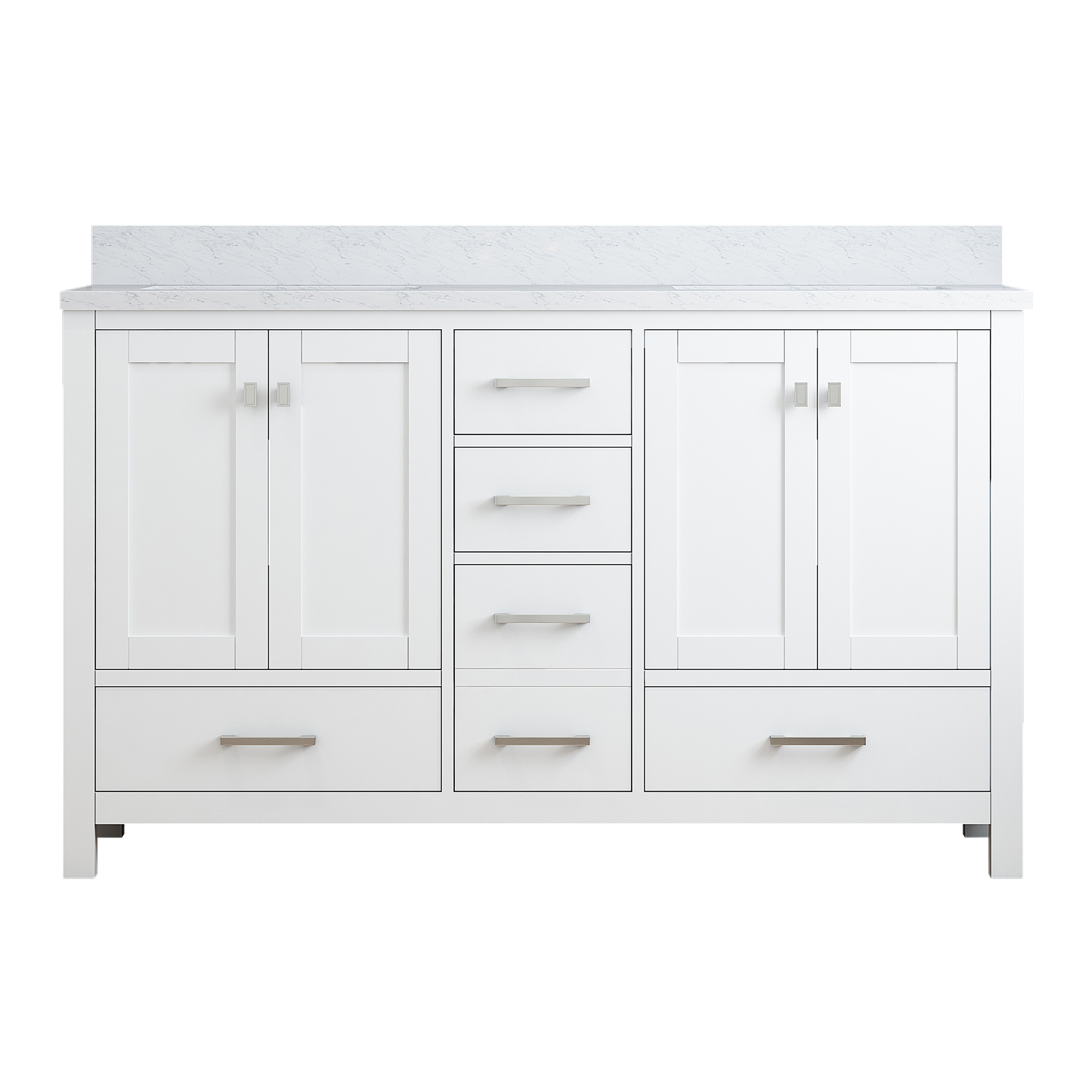 CASAINC Bathroom Vanity 60 x 22 x 35.4 with 1.2" Thickness Countertop & Backsplash, Bothe Side Rectangular Sink, 4 Soft Closing Doors, 5 Dove Tail Drawer Construction, Soft Close Drawer Hinges, Gray, White (With Mirror)